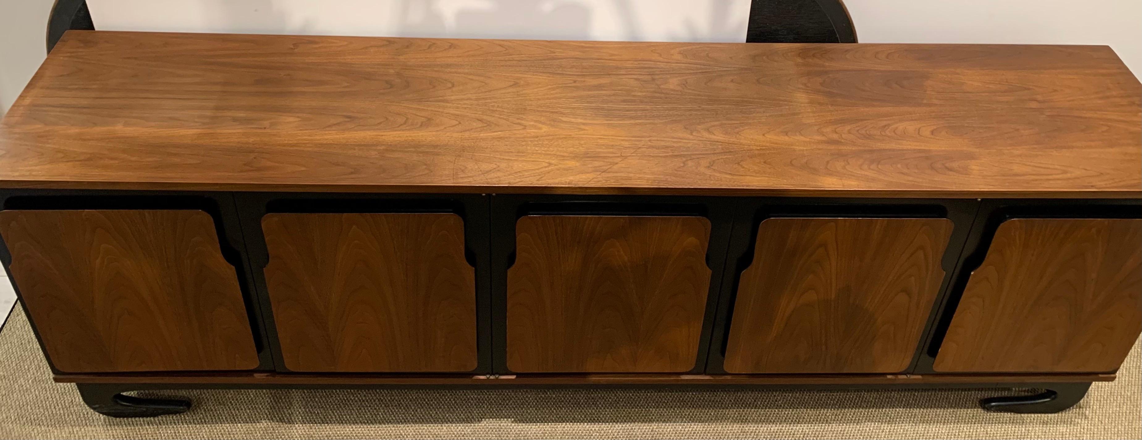 Mid Century James Mont Style Walnut Five Door Sideboard Credenza 4