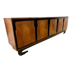 Mid Century James Mont Style Walnut Five Door Sideboard Credenza