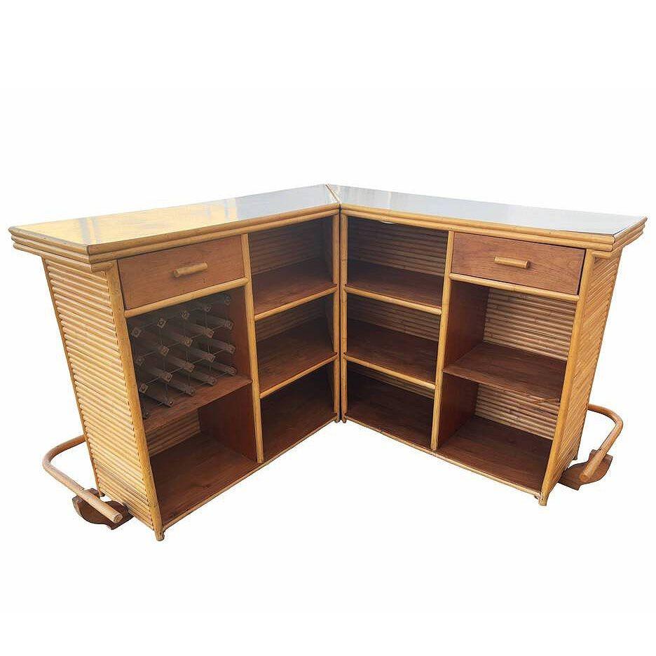 Bar ad angolo in rattan impilato di metà secolo in stile James Mount con tetto in Xie Shan asiatico in vendita 2