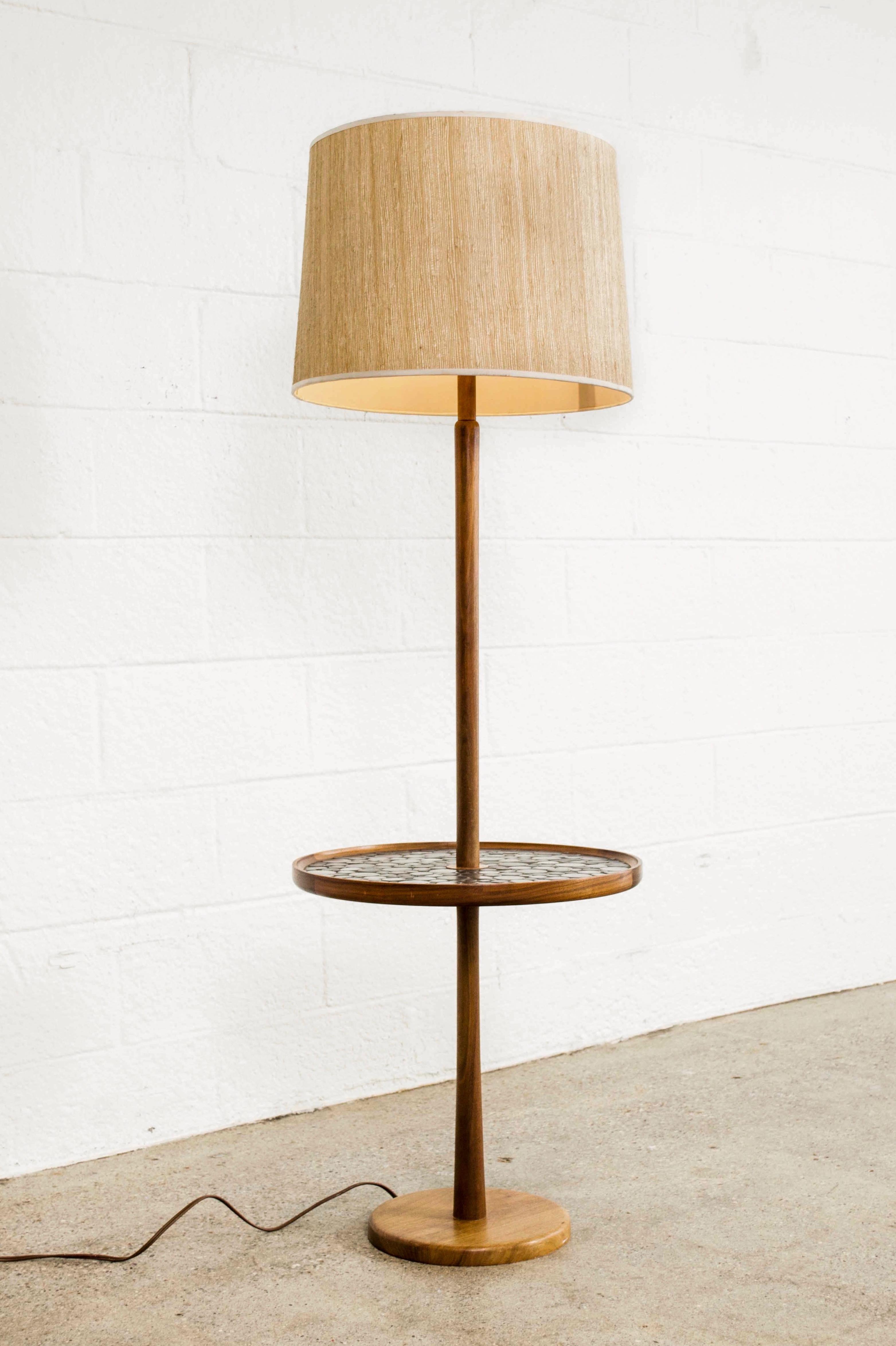 American Midcentury Jane and Gordon Martz Marshall Studios Walnut Floor Lamp with Table For Sale
