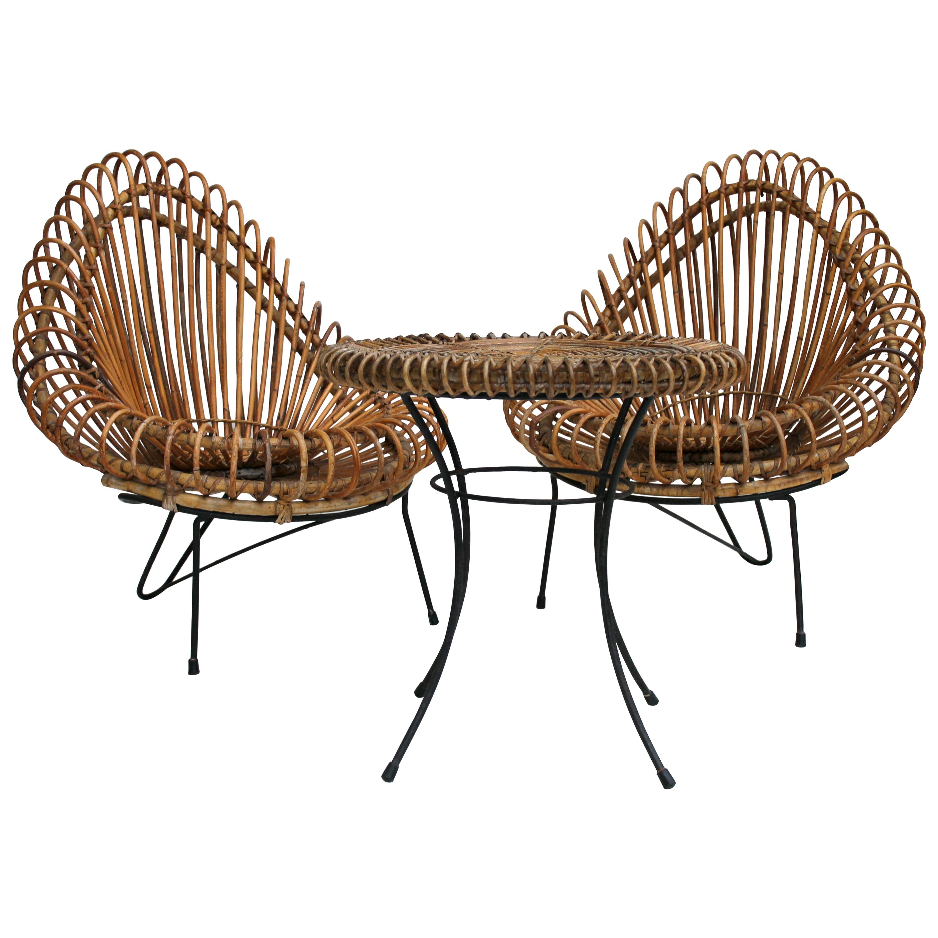 Mid-Century Janine Abraham and Dirk Jan Rol Wicker Basketware  Lounge Chairs 