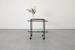 Mid-Century Janni Van Pelt Style Black Bar Cart, Drahtgitter Glas, zwei Etagen