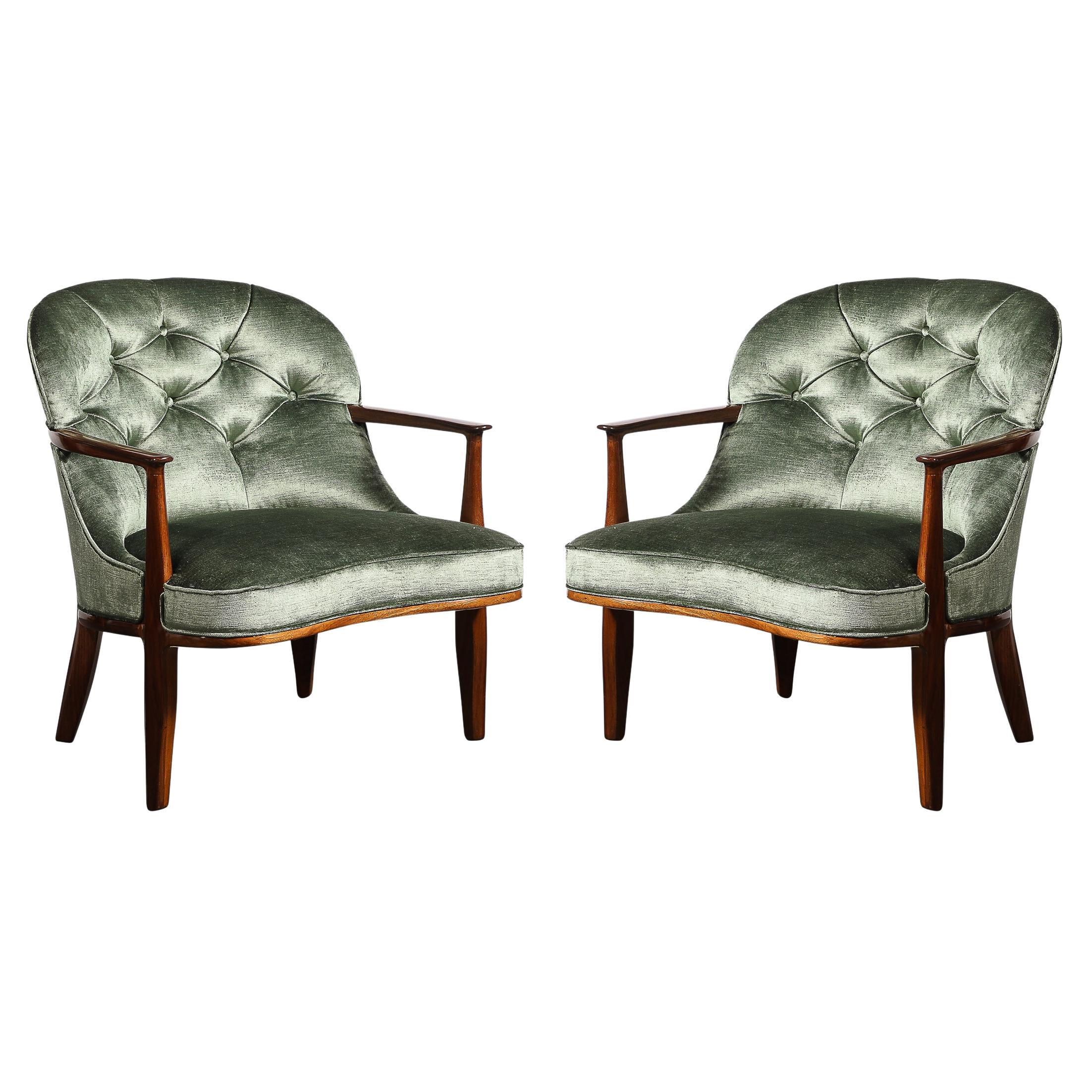 Mid-Century "Janus" Club Chairs by Edward Wormley for Dunbar in Velvet & Walnut