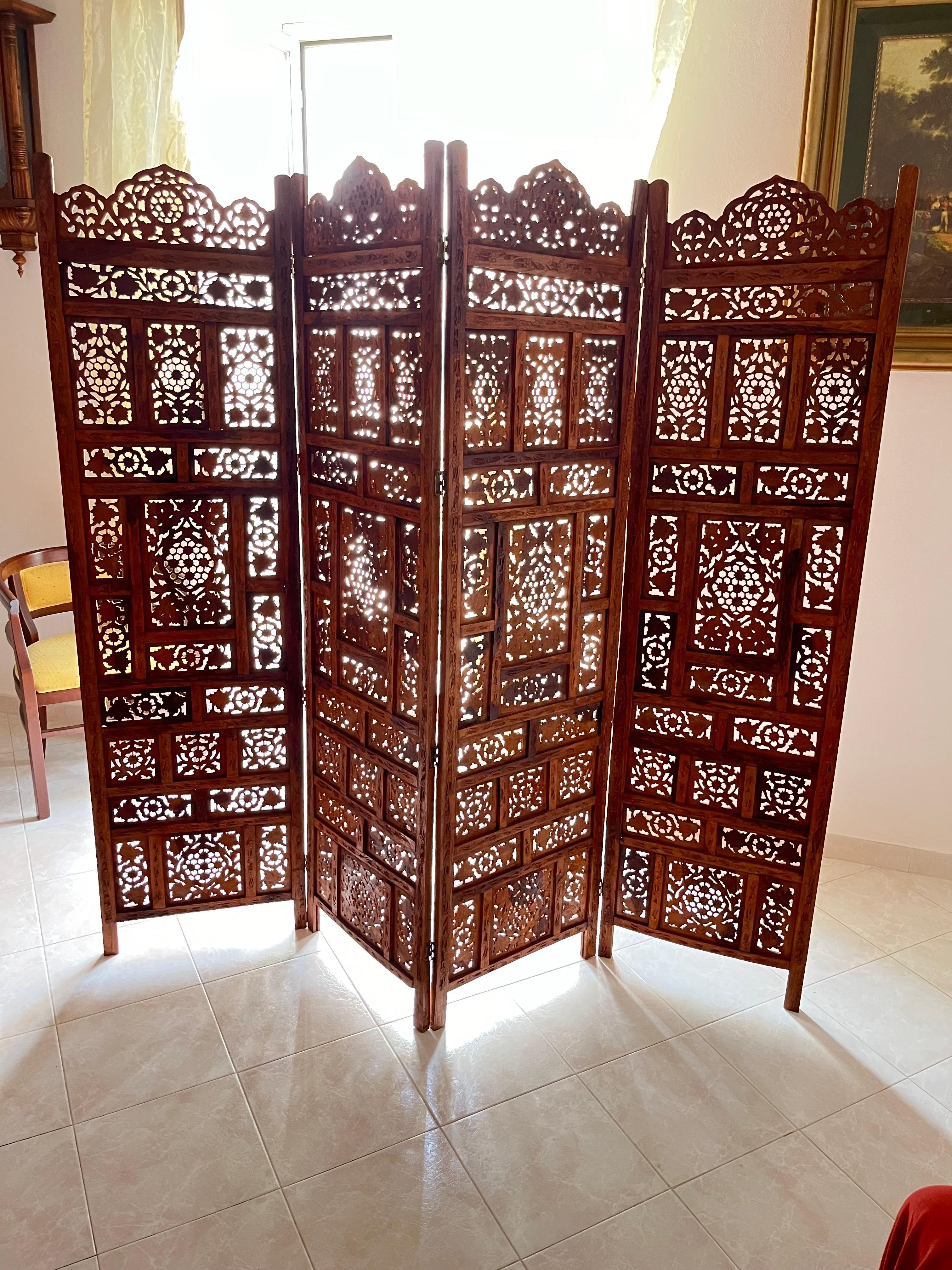Wood Mid-Century Japanese 4-Panel Folding Room Divider/Separè  1940s For Sale