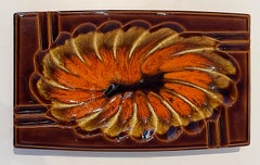Mid-century Japanese Abstract Floral Ashtray In Orange, Brown, and Tan