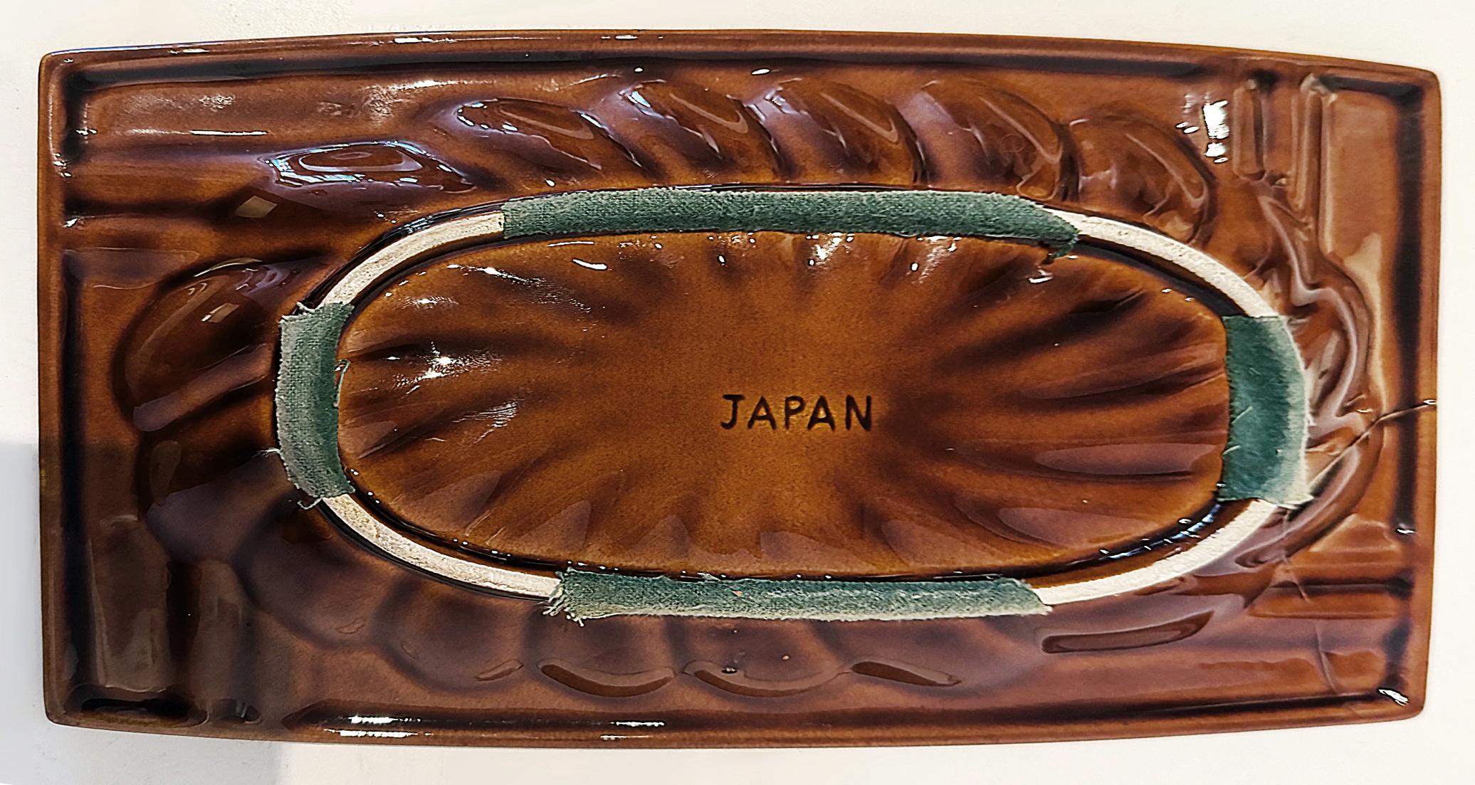 Mid-century Japanese Abstract Floral Ashtray In Orange, Brown, and Tan In Good Condition For Sale In Miami, FL