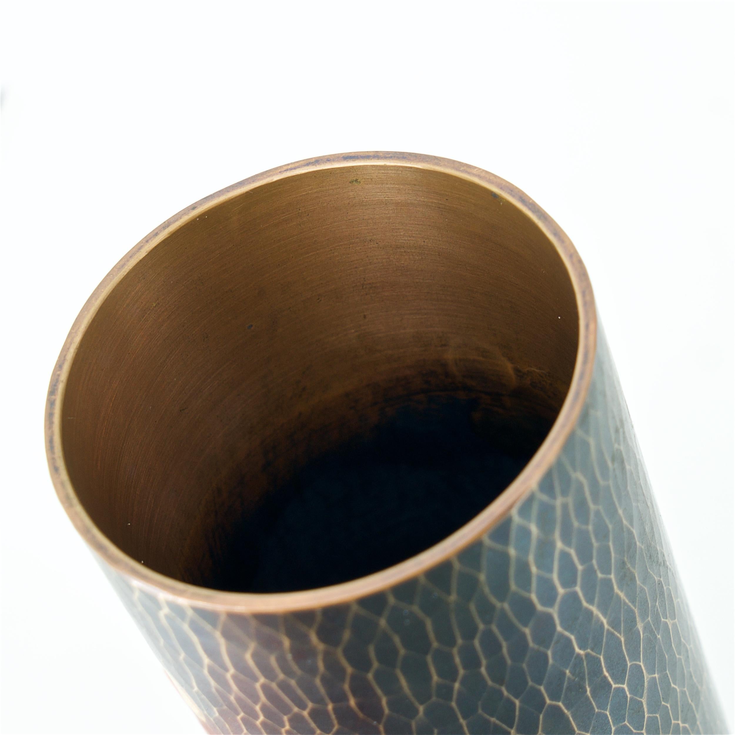 Mid-20th Century Midcentury Japanese Bronze Hammered Polka-Dotted Vase Meiji Nanbu Cabin Modern