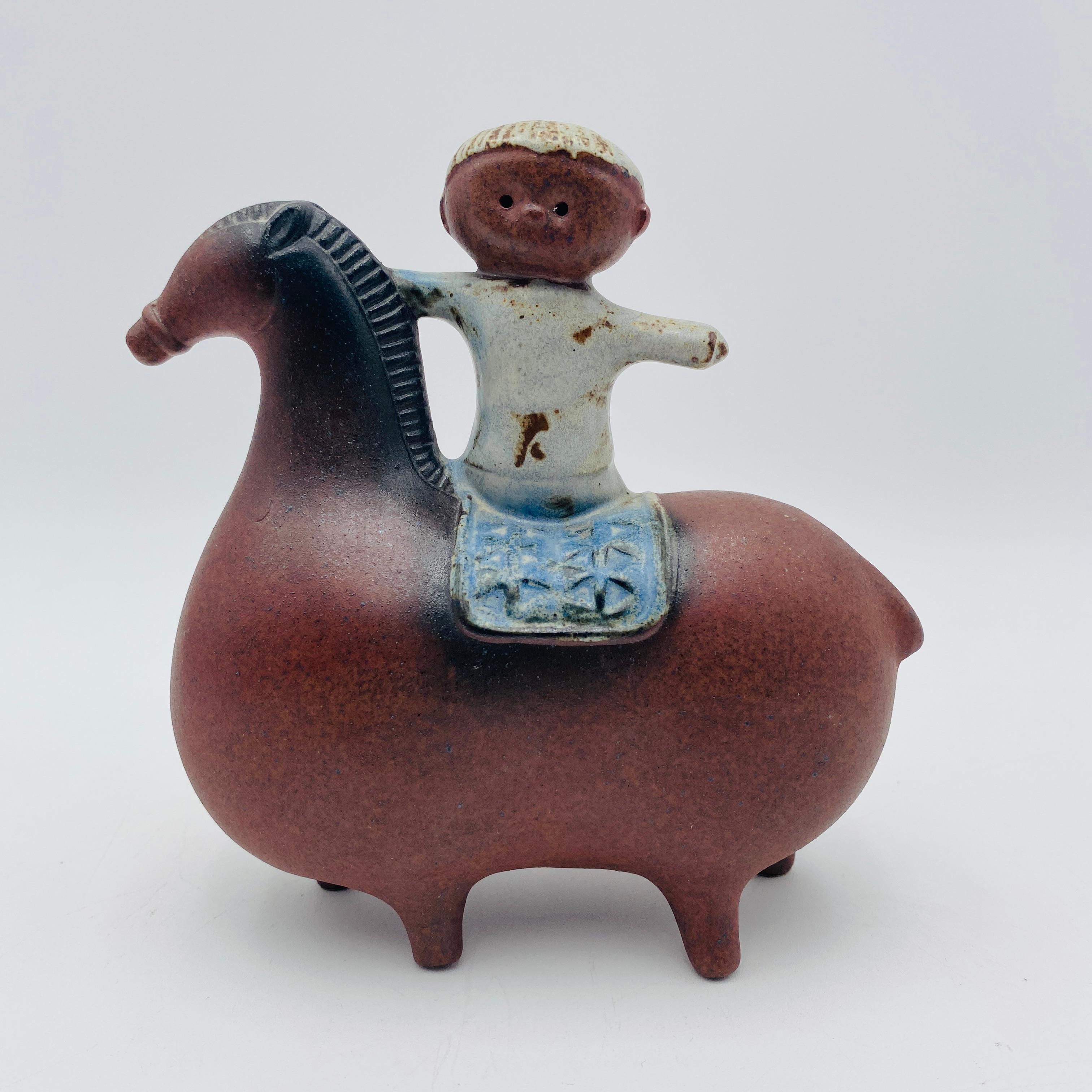 Mid Century Japanese Ceramic Horse and Boy Sculpture For Sale 4