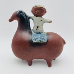 Mid Century Japanese Ceramic Horse and Boy Sculpture