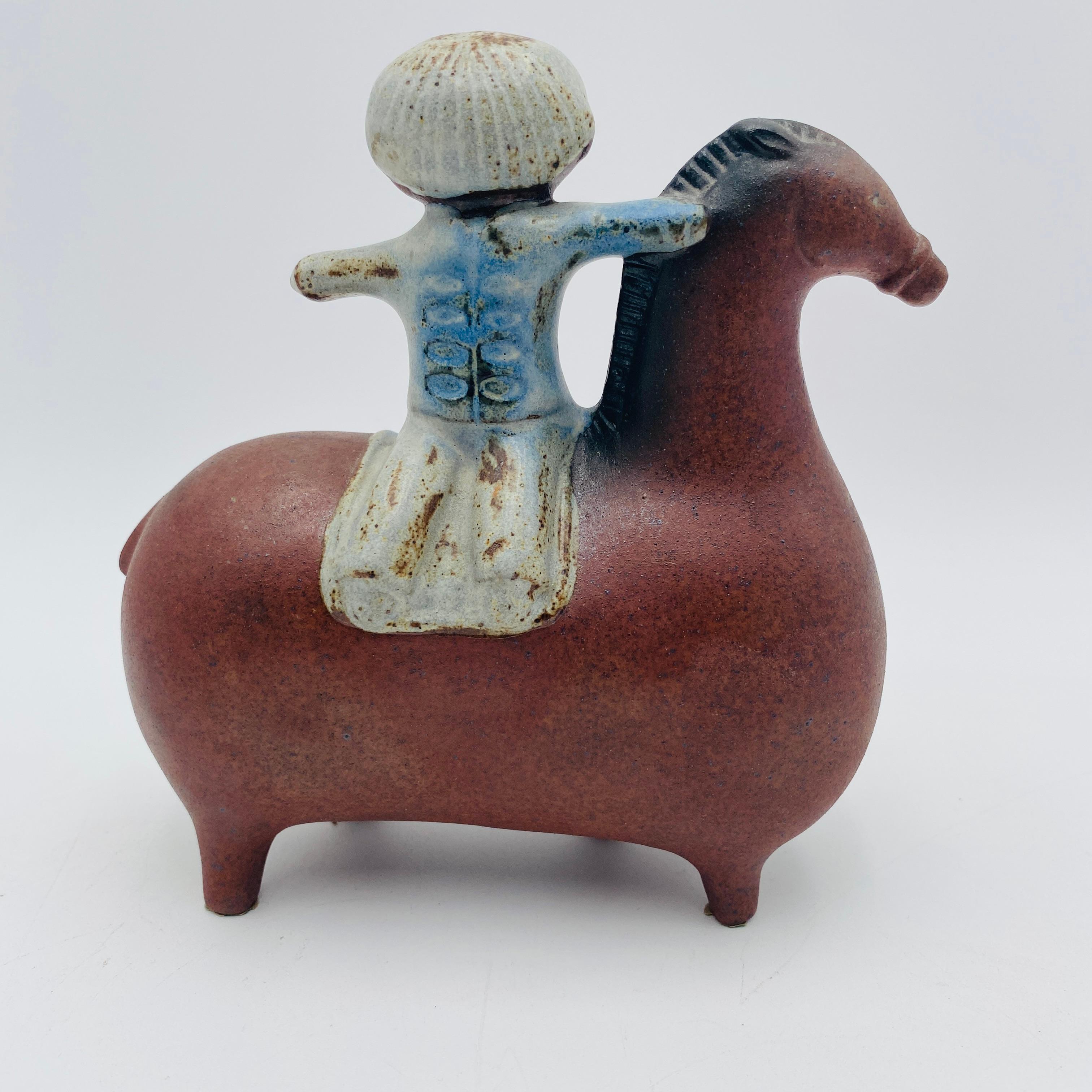 Glazed Mid Century Japanese Ceramic Horse and Boy Sculpture For Sale