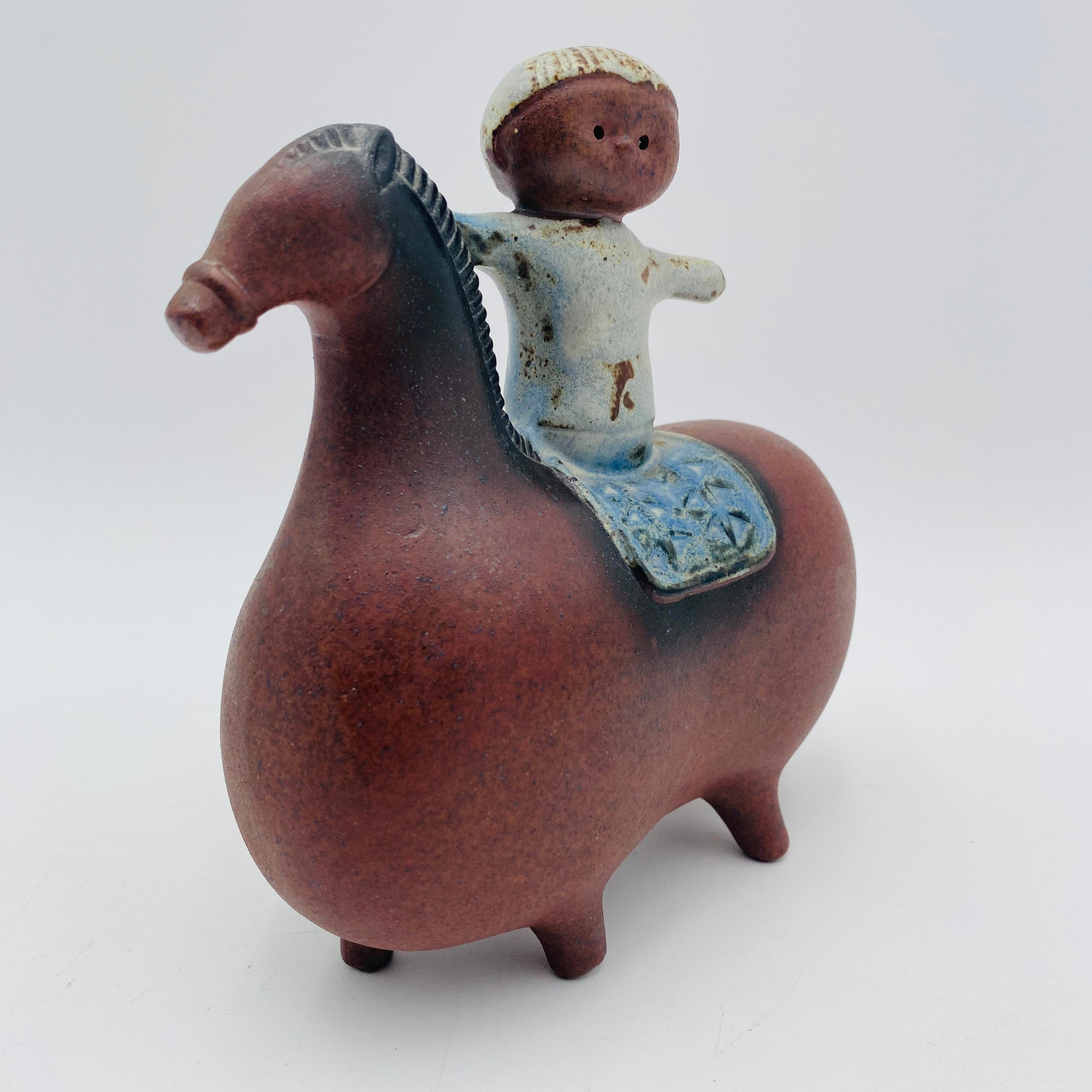 20th Century Mid Century Japanese Ceramic Horse and Boy Sculpture For Sale