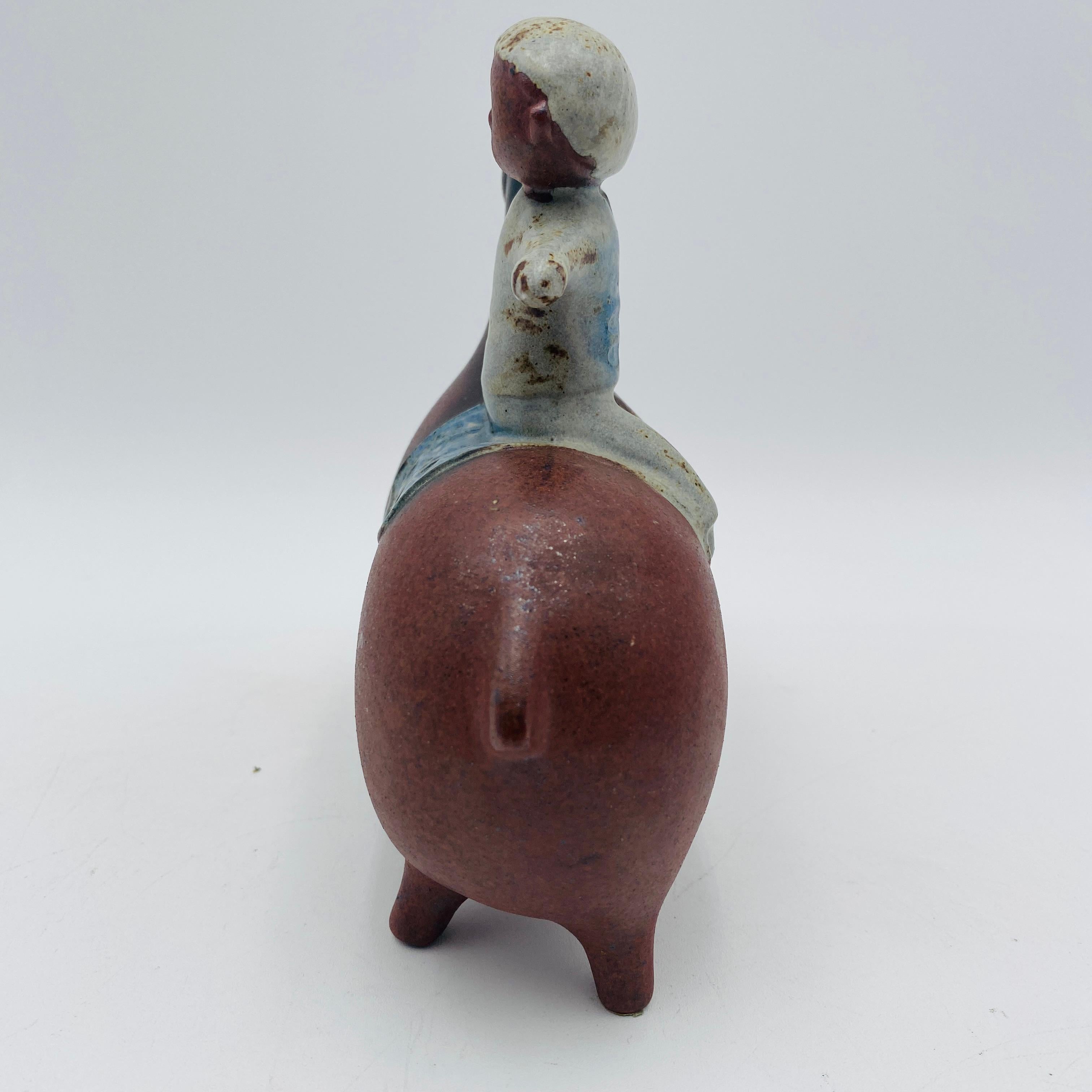 Mid Century Japanese Ceramic Horse and Boy Sculpture For Sale 1