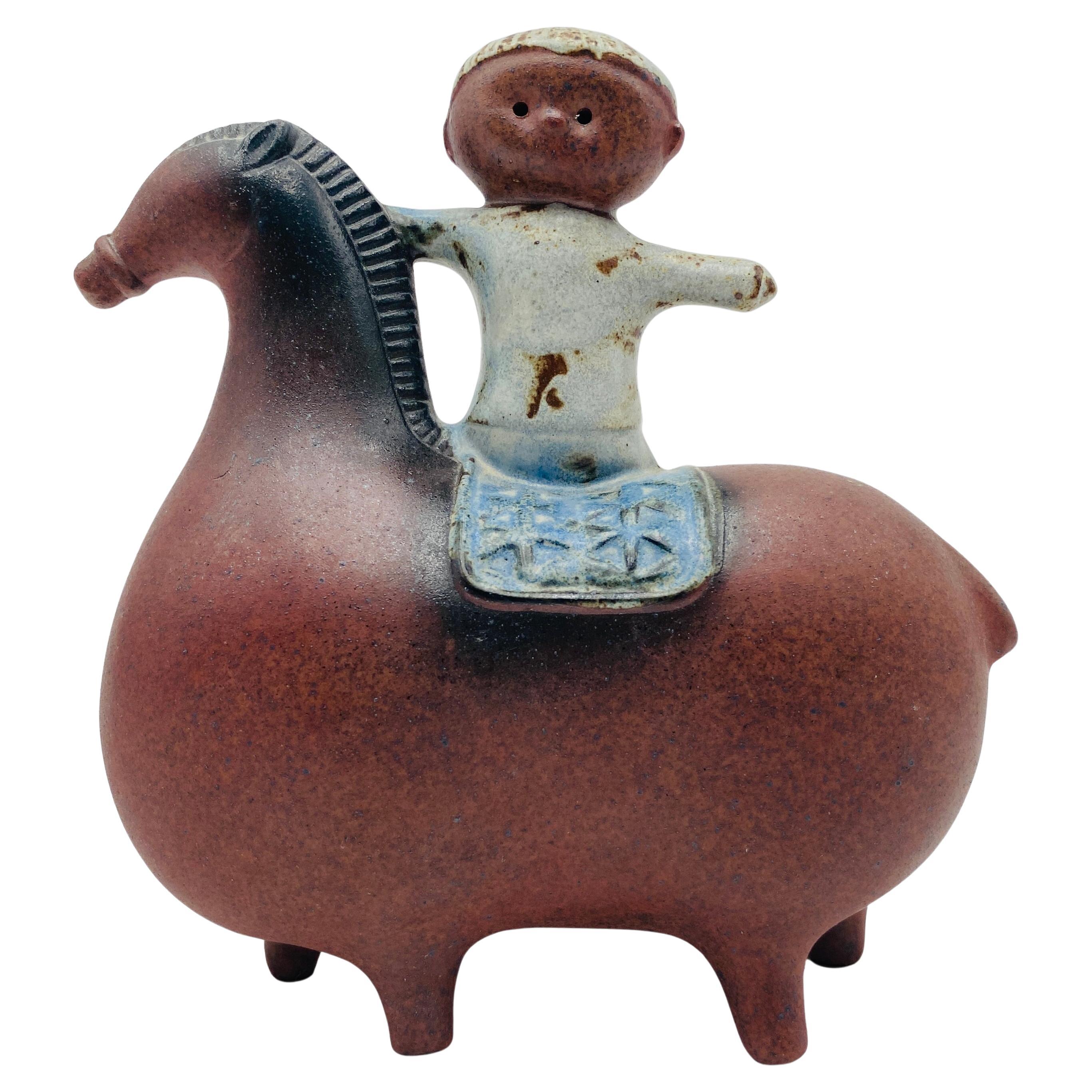 Mid Century Japanese Ceramic Horse and Boy Sculpture For Sale