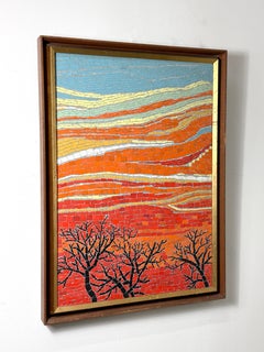 Mid Century Japanese Ceramic Mosaic Landscape Framed Panel Wall Sculpture 1970s