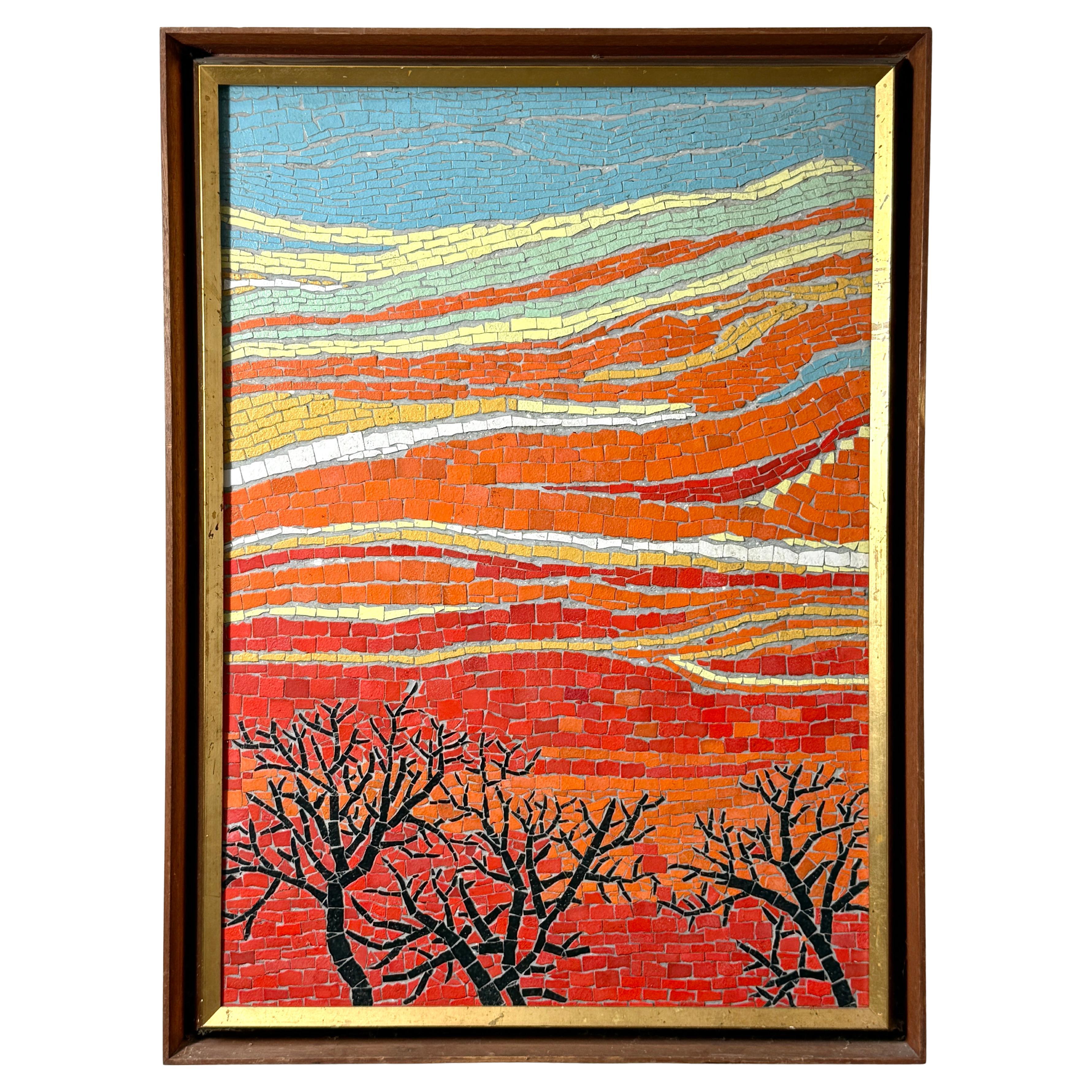 Mid Century Japanische Keramik Mosaik Landschaft gerahmt Panel Wandskulptur 1970er Jahre