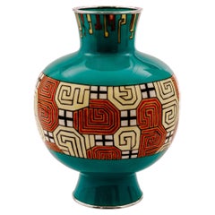 Mid-Century Japanese Cloisonné Enamel Vase Attributed to Sato with Geometric