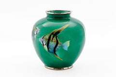 Mid-Century Japanese Cloisonné Enamel Vase with Tropical Fish Attributed to Sato