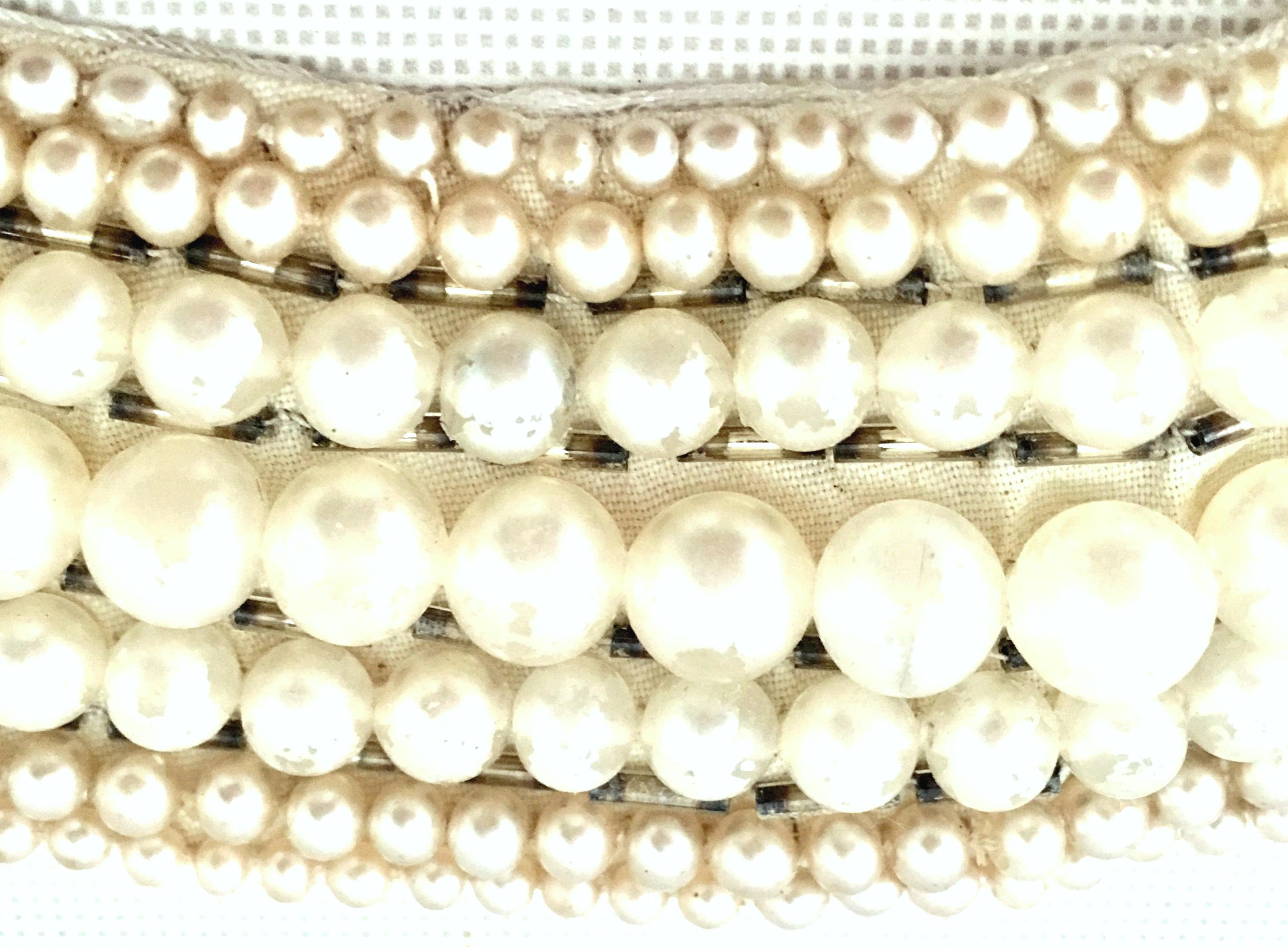 Mid-Century Japanese Faux Pearl & Crystal Rhinestone Choker Collar Necklace For Sale 2