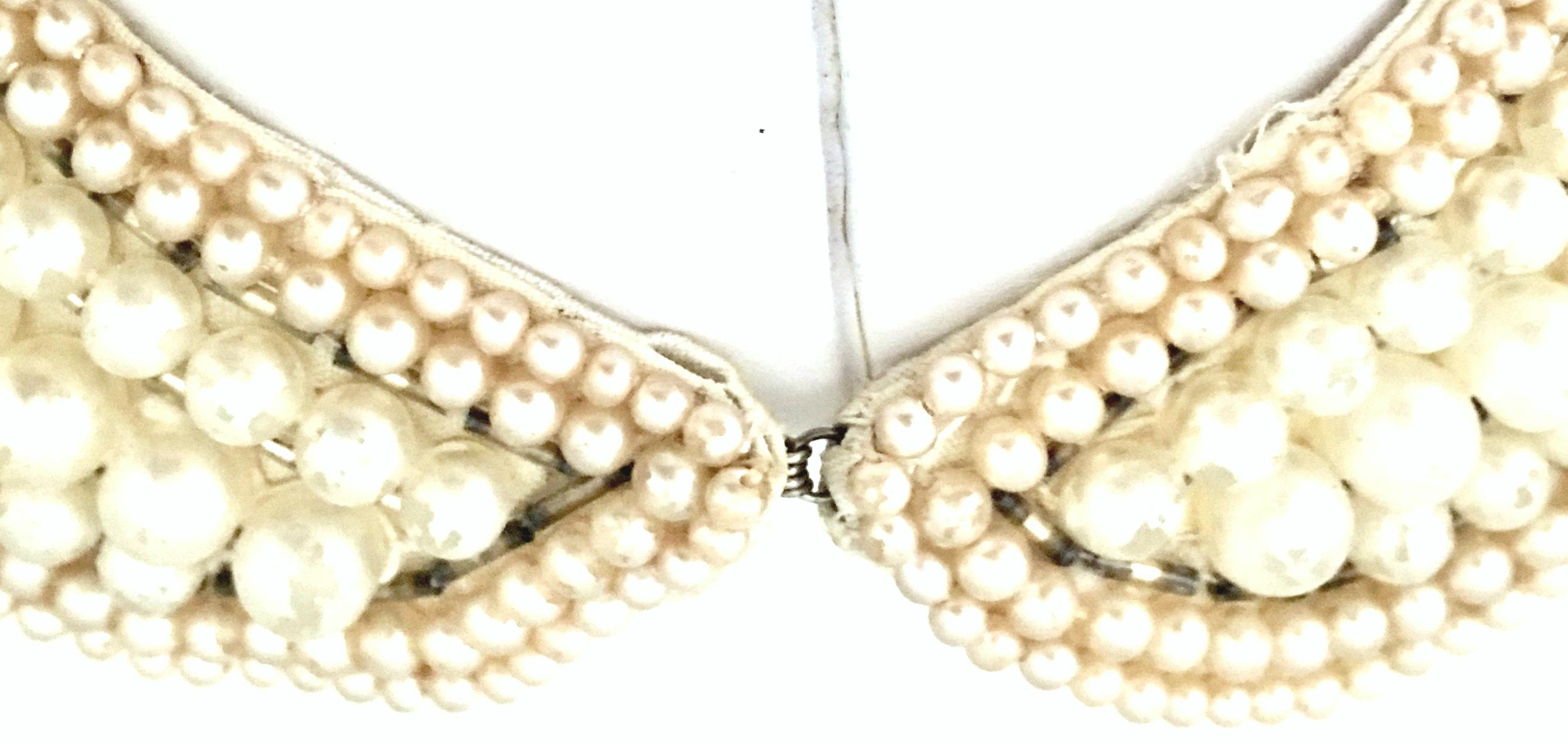 Mid-Century Japanese Faux Pearl & Crystal Rhinestone Choker Collar Necklace For Sale 3