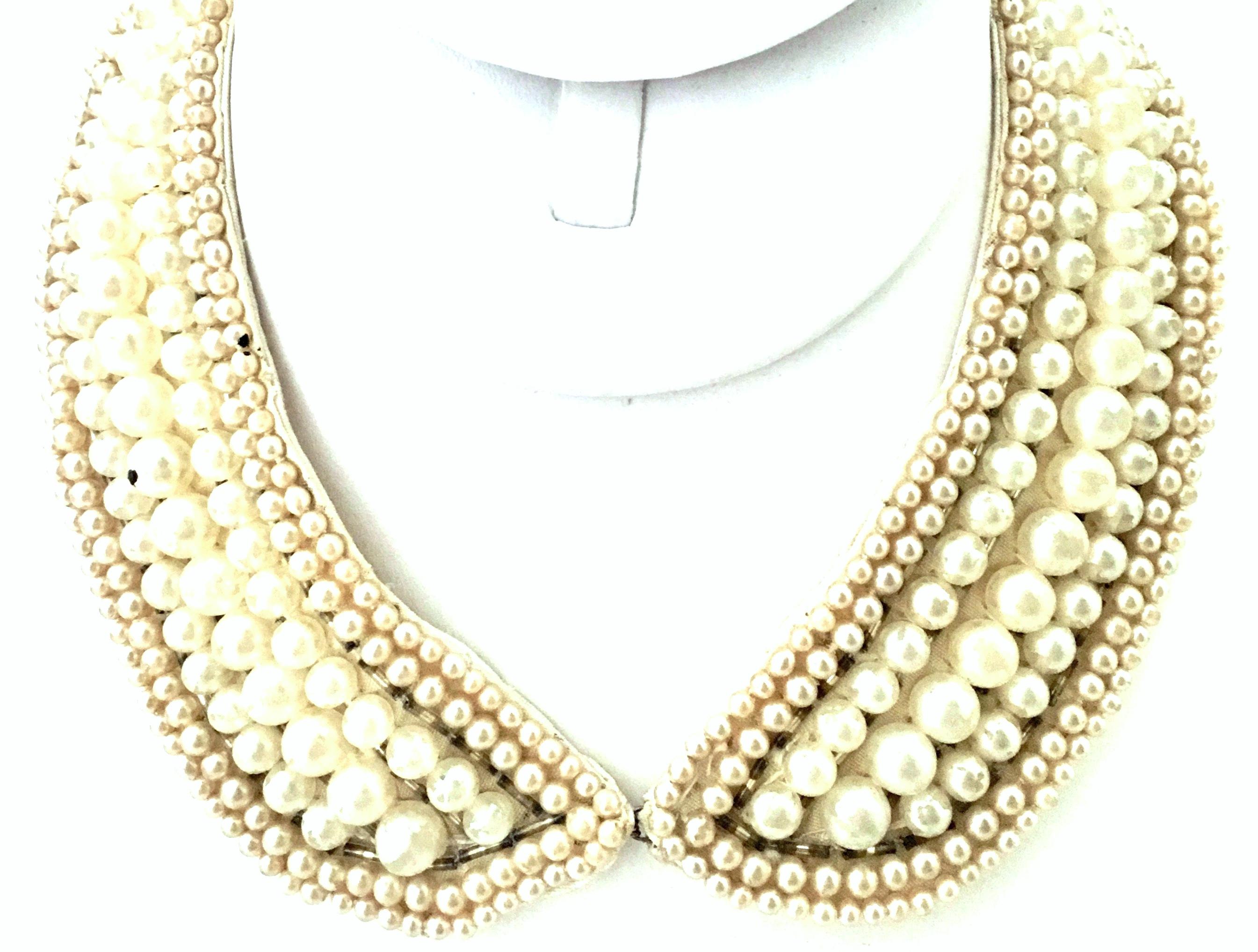 Women's or Men's Mid-Century Japanese Faux Pearl & Crystal Rhinestone Choker Collar Necklace For Sale