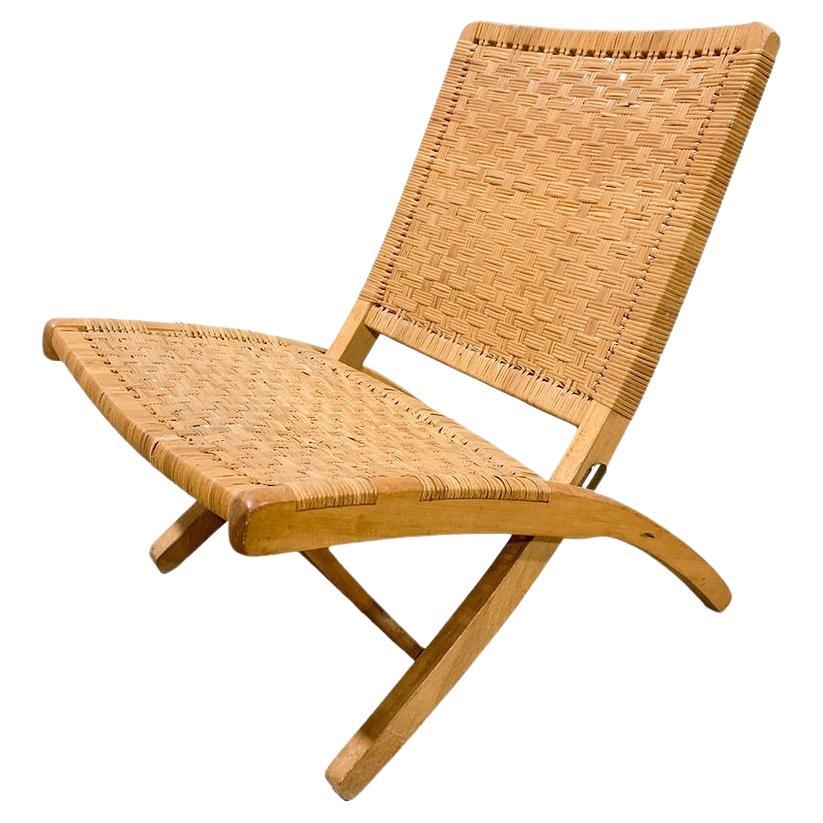 Mid Century Japanese Folding Cane Lounge Chair For Sale