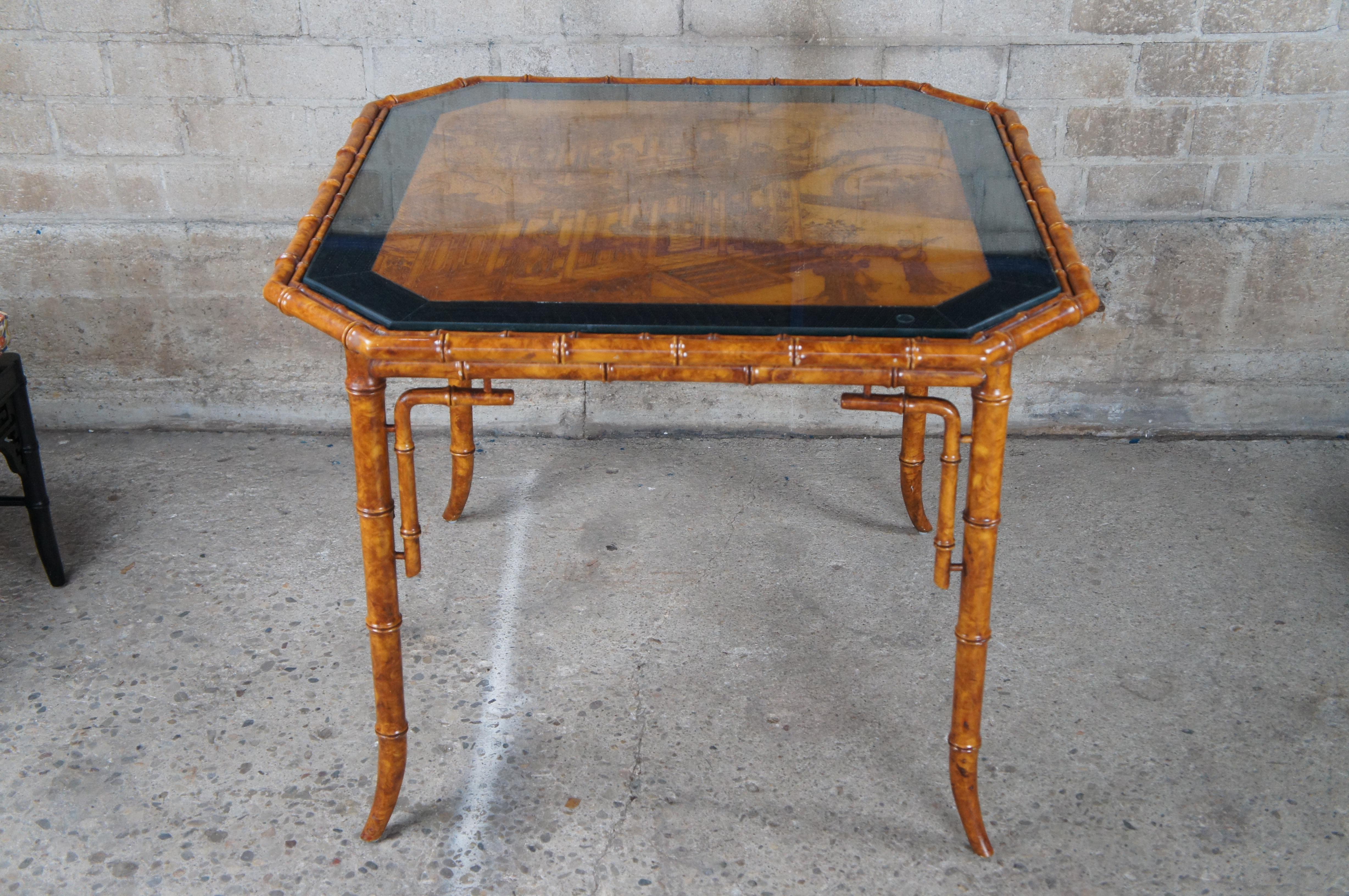 Mid Century Japanese Geisha Faux Bamboo Lacquered Game Card Table 7