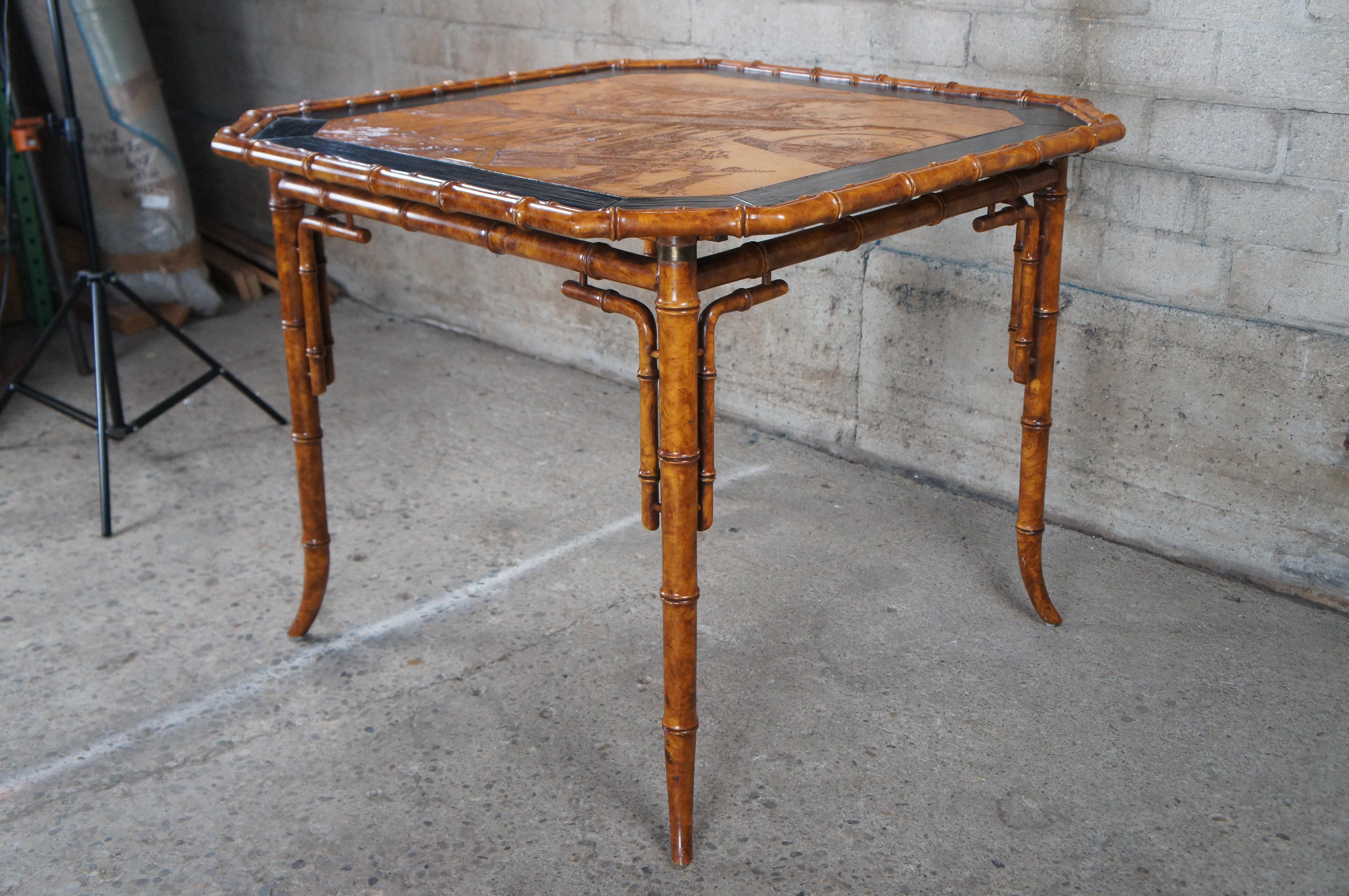 Mid Century Japanese Geisha Faux Bamboo Lacquered Game Card Table In Good Condition In Dayton, OH