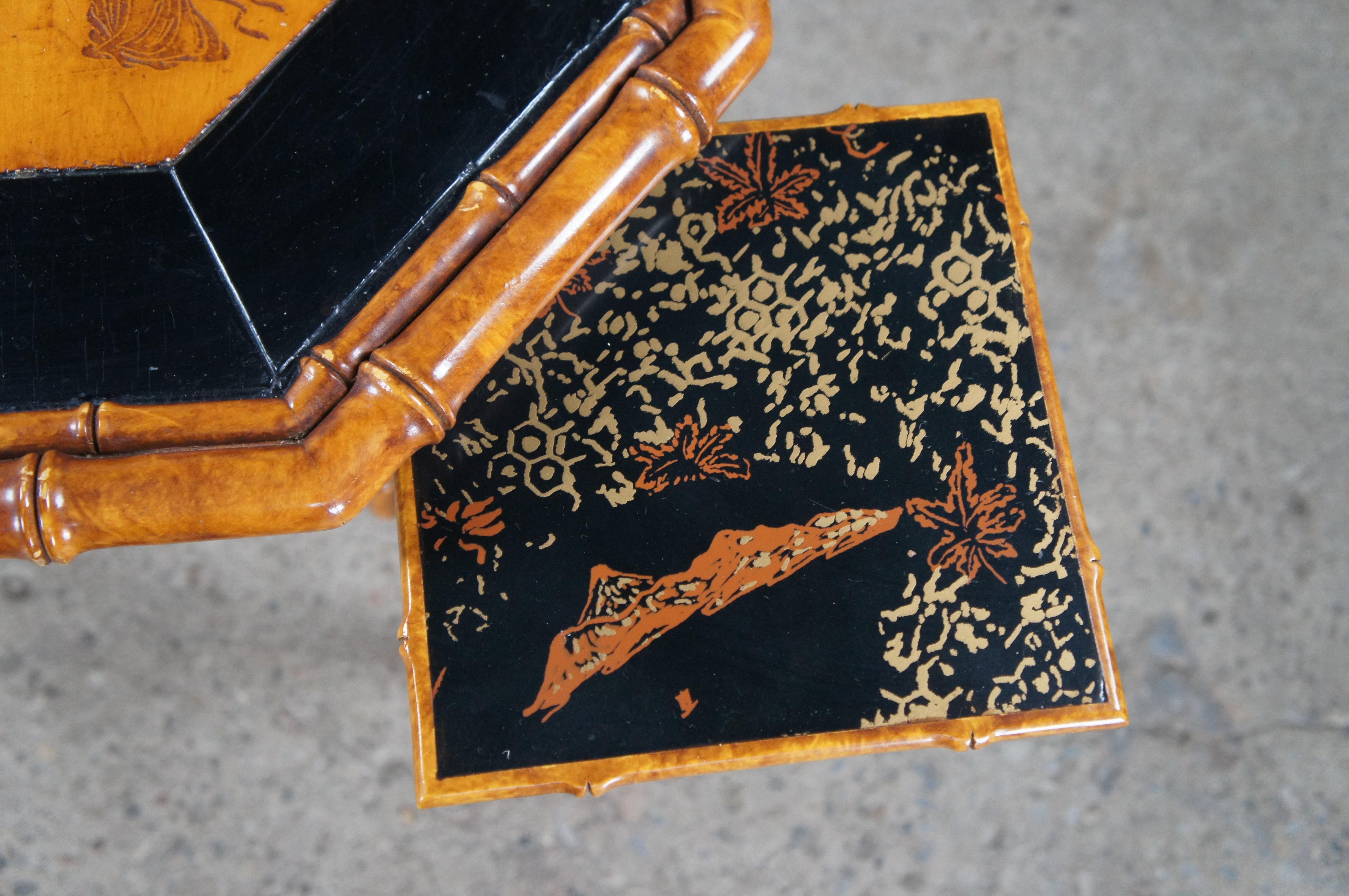Mid Century Japanese Geisha Faux Bamboo Lacquered Game Card Table 4