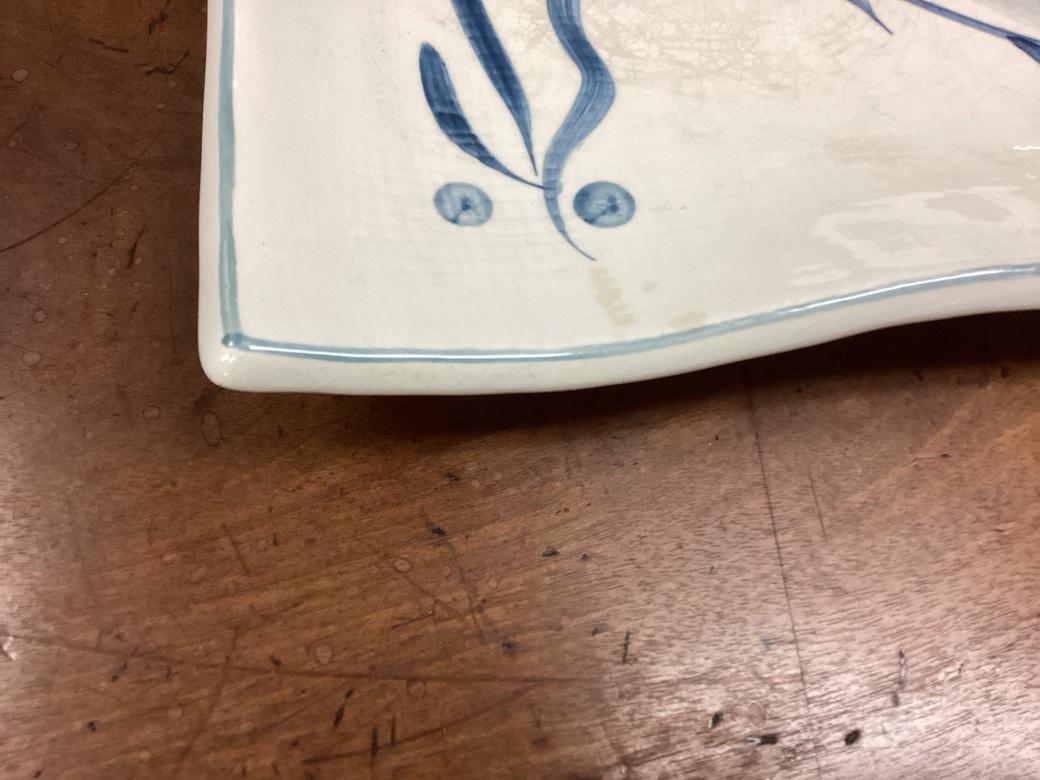 Mid Century Japanese Glazed Ceramic Serving Tray with Fish Motif In Good Condition In Bridgeport, CT