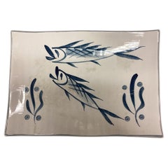 Mid Century Japanese Glazed Ceramic Serving Tray with Fish Motif