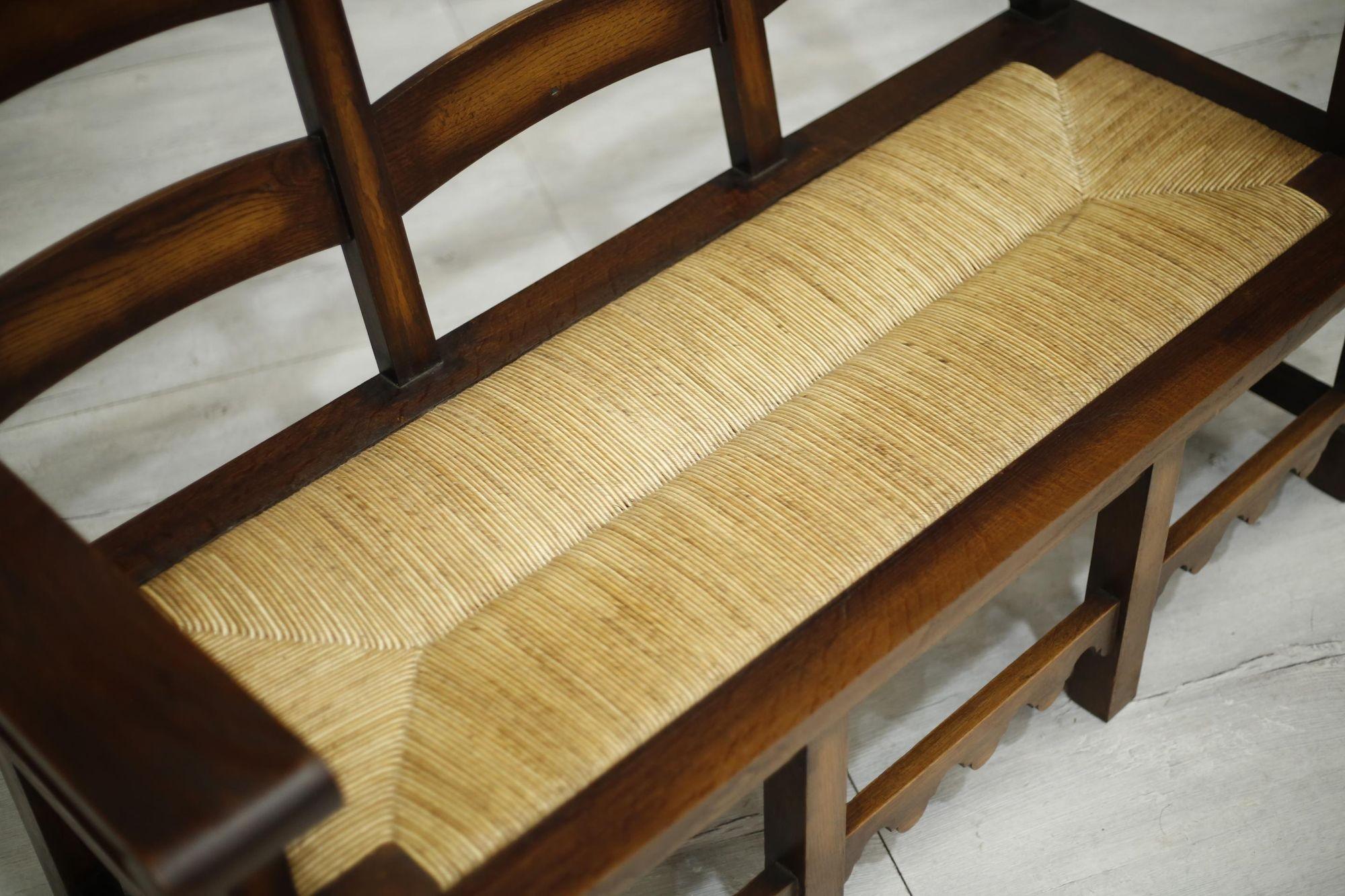 20th Century Mid Century Japanese Influence Oak and Rush Seated Hall Bench