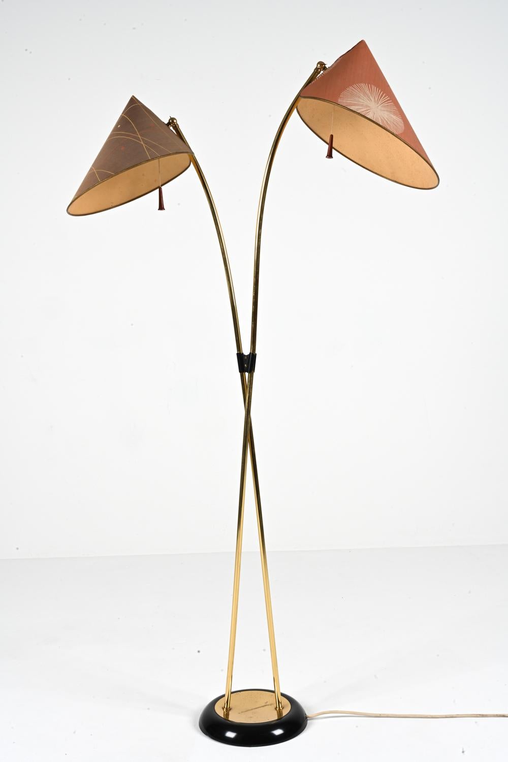 Mid-Century Japanese-Inspired Two Light Floor Lamp in the Style of Stilnovo For Sale 5