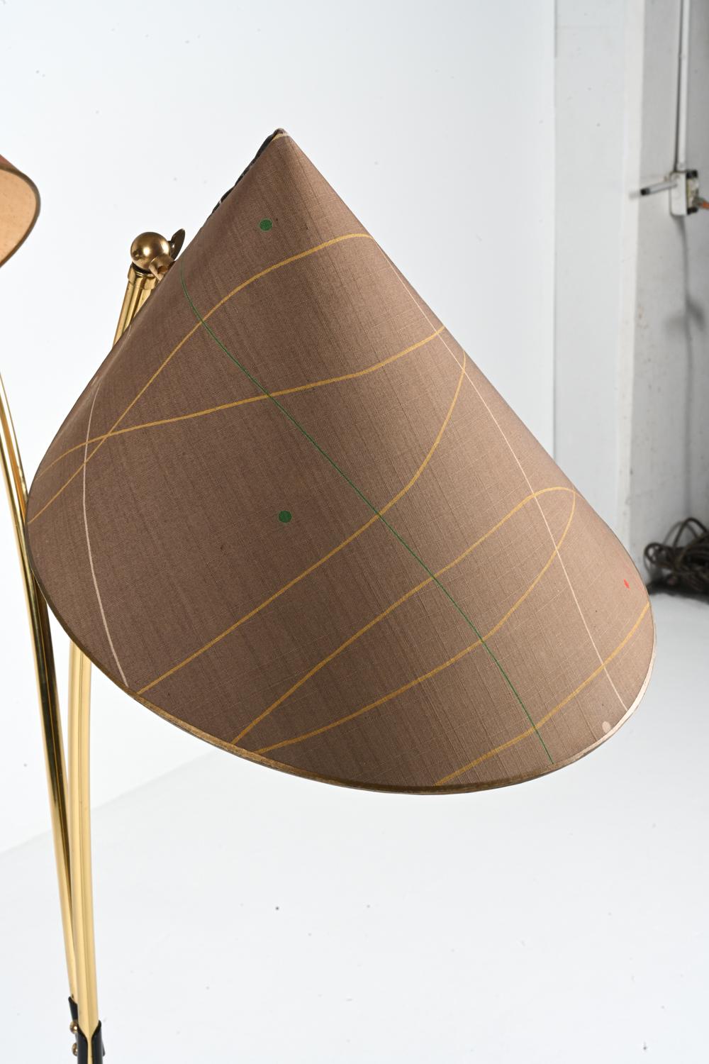 Brass Mid-Century Japanese-Inspired Two Light Floor Lamp in the Style of Stilnovo For Sale