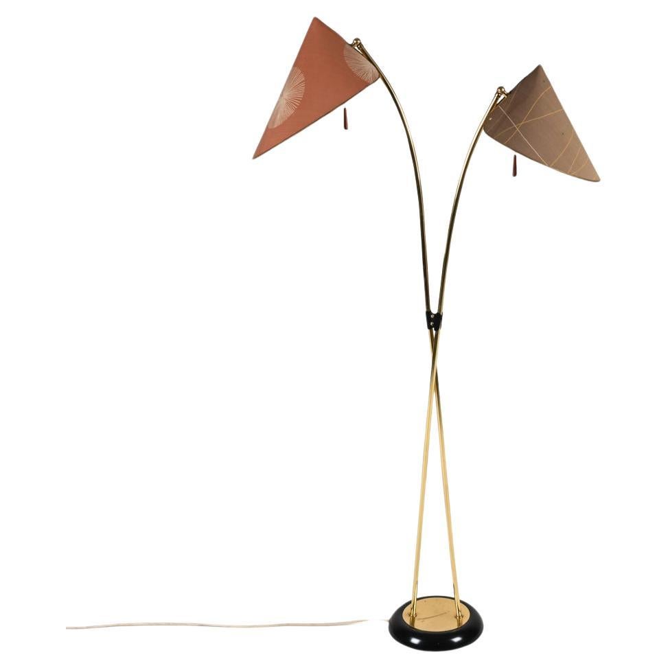 Mid-Century Japanese-Inspired Two Light Floor Lamp in the Style of Stilnovo For Sale