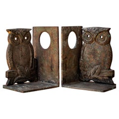Mid-Century Japanese Iron Owl Bookends