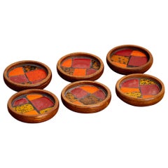 Mid Century Japanese Mosaic Glass Tile and Wood Coasters, a Set of 6