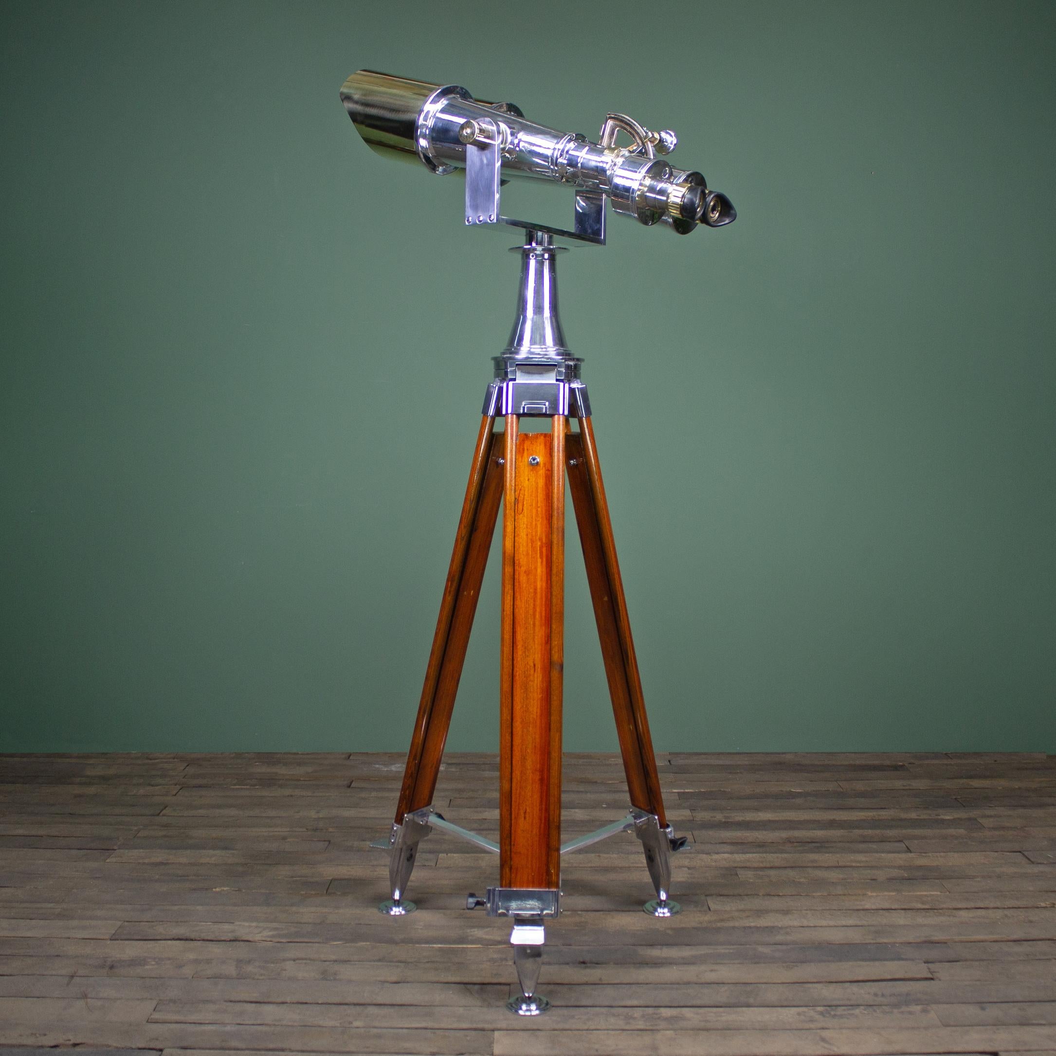 Aluminum Mid Century Japanese Nikon 20 x 120 Big Eye Military Binoculars & Tripod
