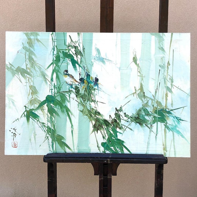 Midcentury Japanese Oil Painting on Canvas For Sale at 1stDibs