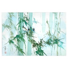Midcentury Japanese Oil Painting on Canvas