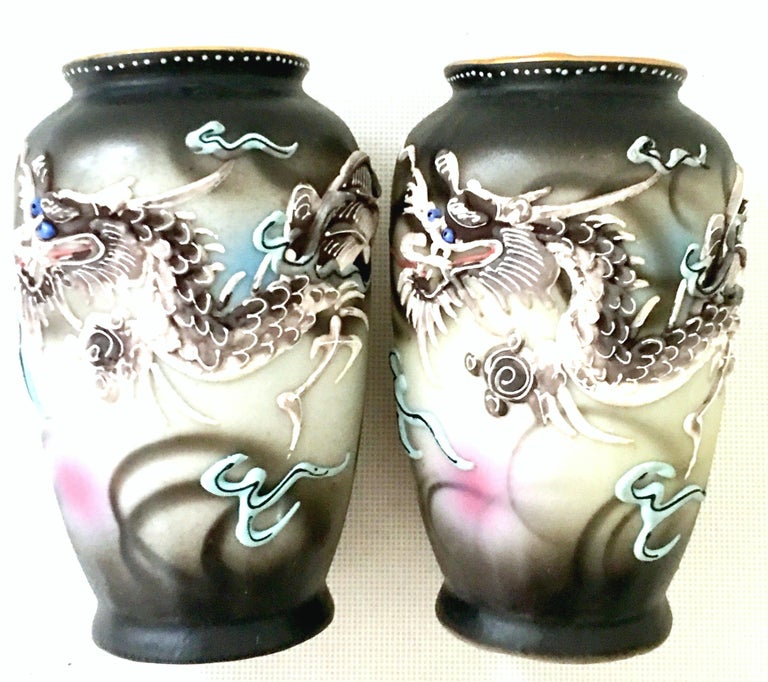 Mid Century Japanese Porcelain Hand Painted Moriage Dragon Ware