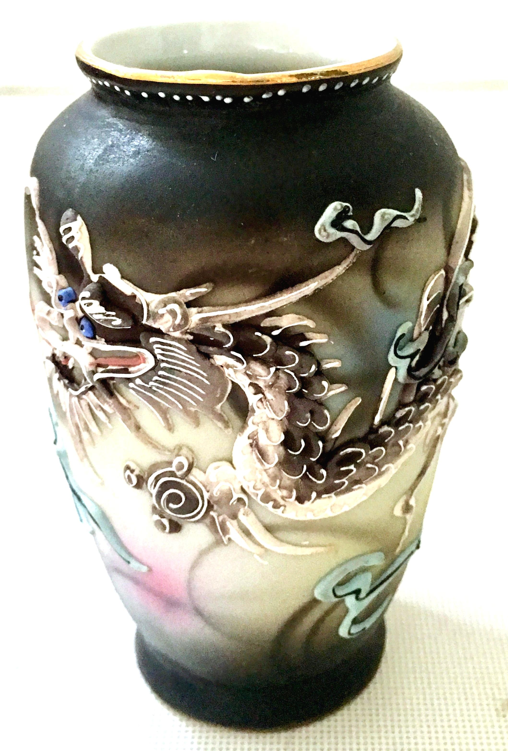 20th Century Mid-Century Japanese Porcelain Hand-Painted Moriage Dragon Ware Bud Vase, Pair