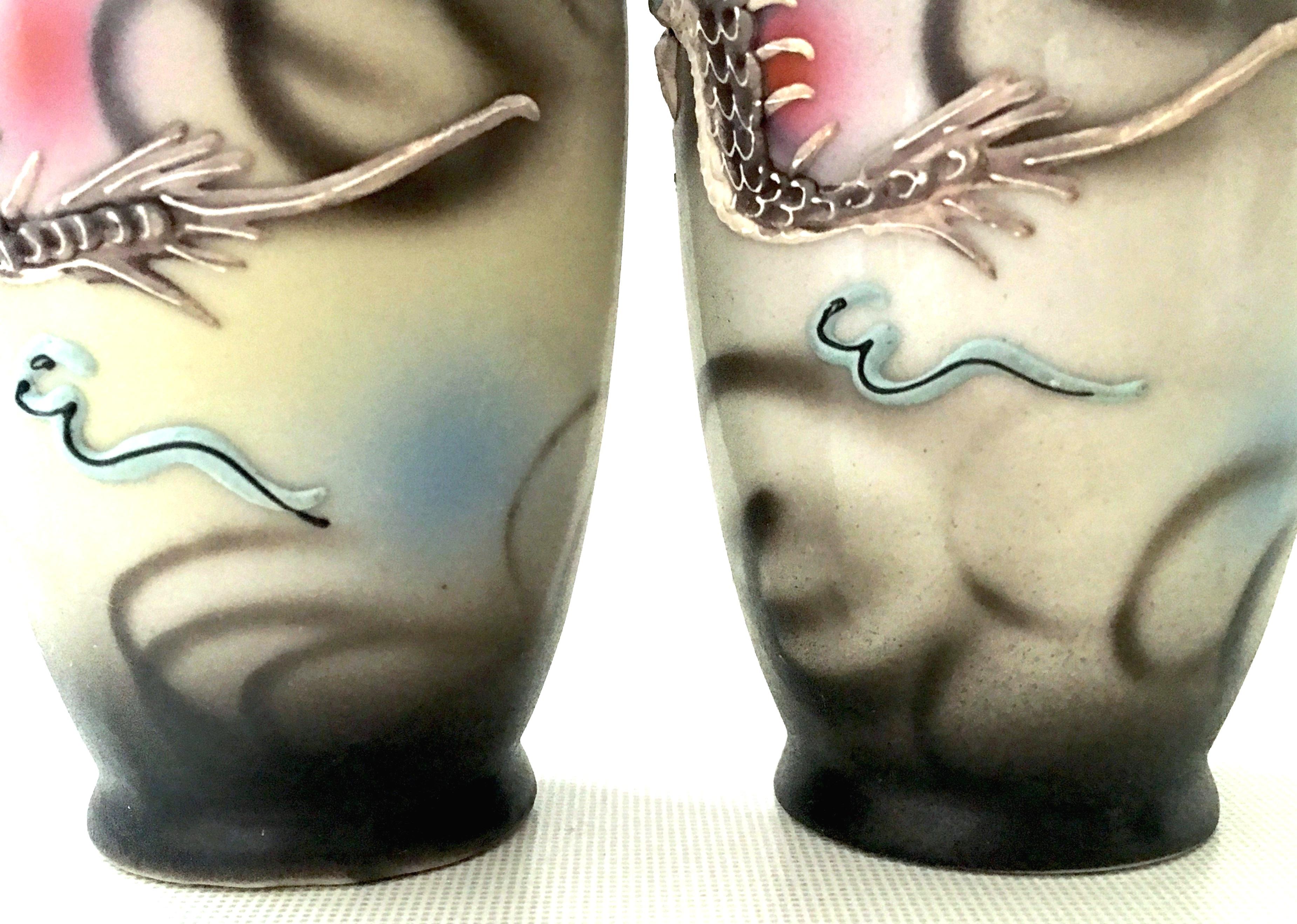Mid-Century Japanese Porcelain Hand-Painted Moriage Dragon Ware Bud Vase, Pair In Good Condition In West Palm Beach, FL