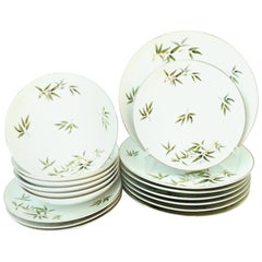 Midcentury Japanese Porcelain and Platinum Dinnerware "Bamboo" by Wentworth