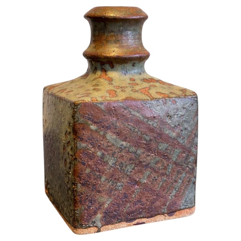 Jarrón de cerámica japonesa Studio Pottery de mediados de siglo - Botella de gres Wabi-Sabi (c. 1950)