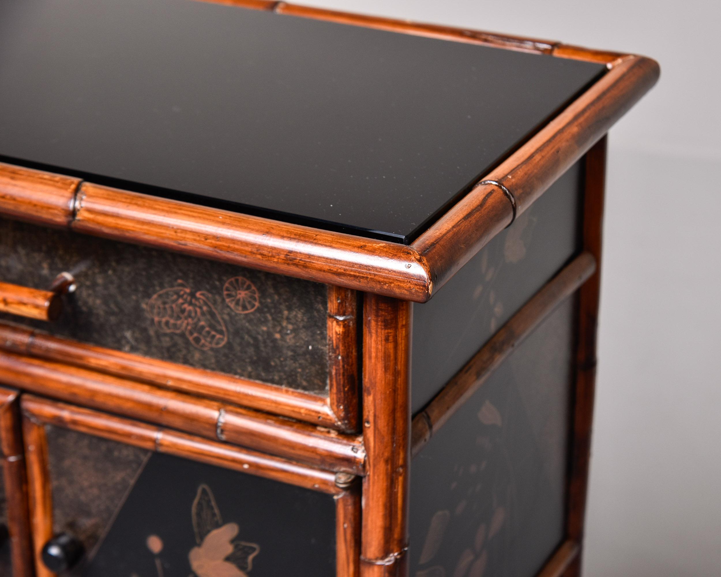 Mid Century Japanese Style Bamboo Framed Side Cabinet 5