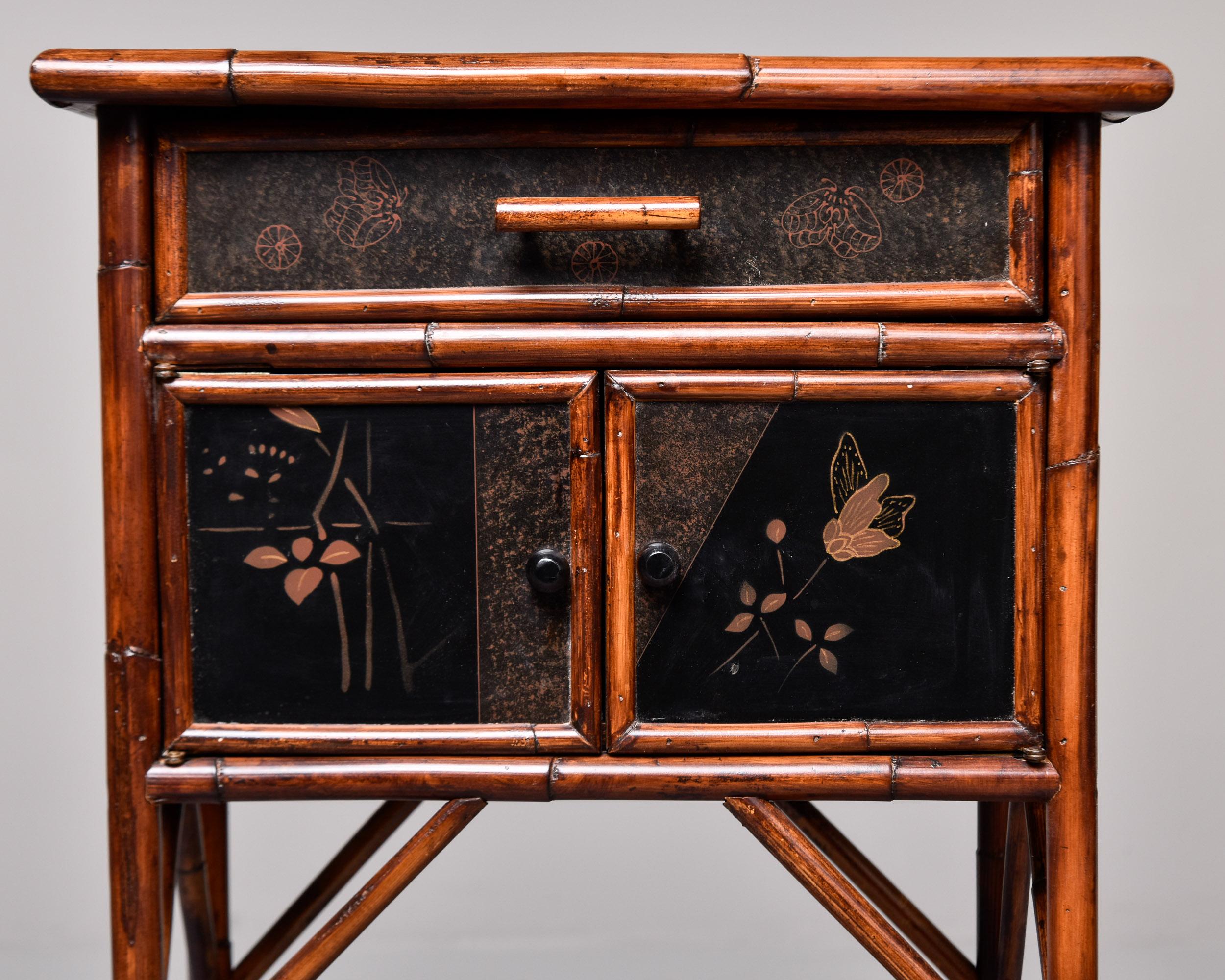 20th Century Mid Century Japanese Style Bamboo Framed Side Cabinet