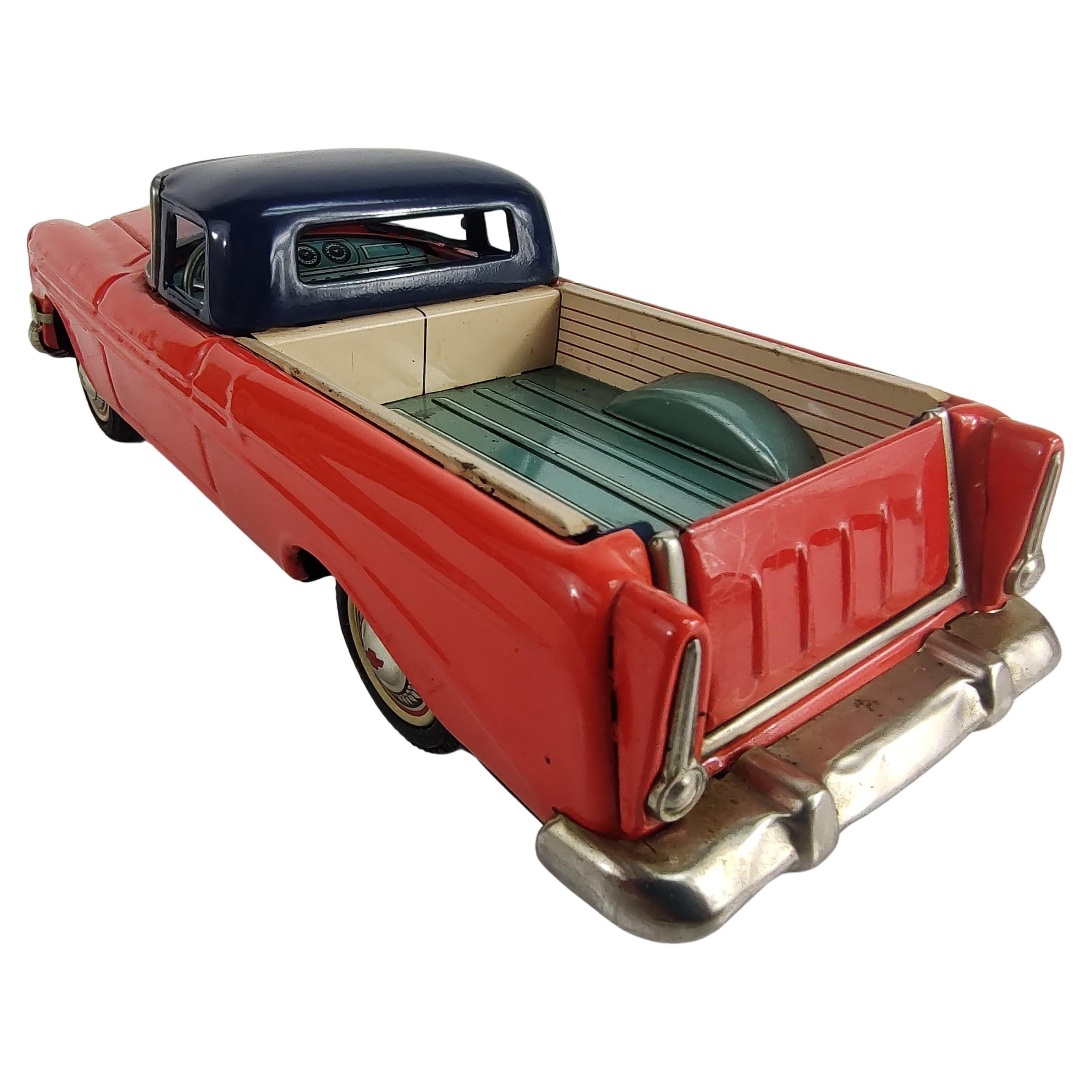 Industrial Mid Century Japanese Tin Litho Friction Toy Car Chevrolet El Camino C1956 For Sale