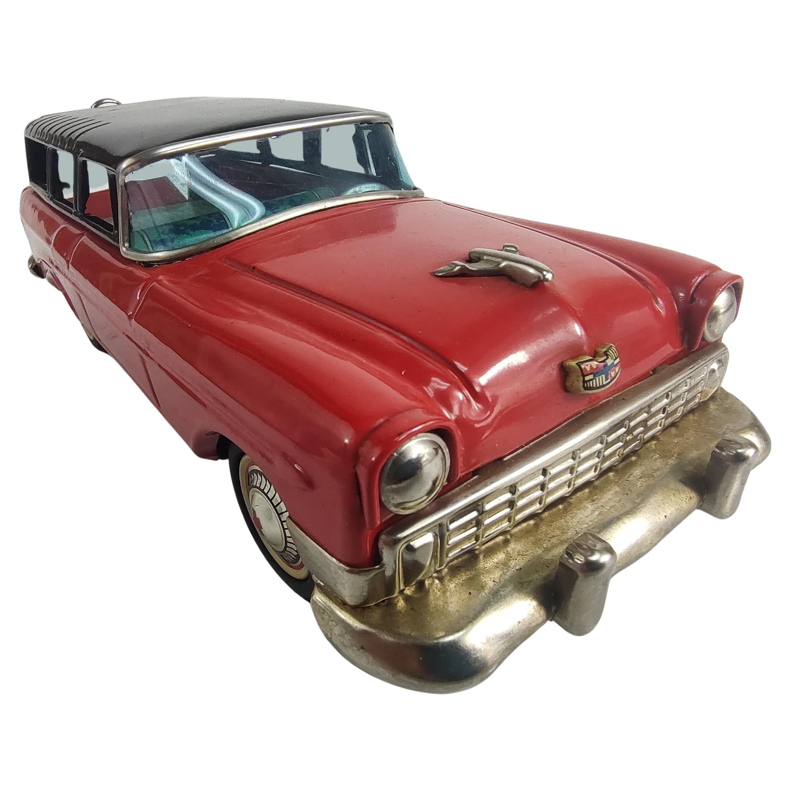 Mid Century Japanese Tin Litho Friction Toy Car Chevrolet Station Wagon C1956 For Sale 1