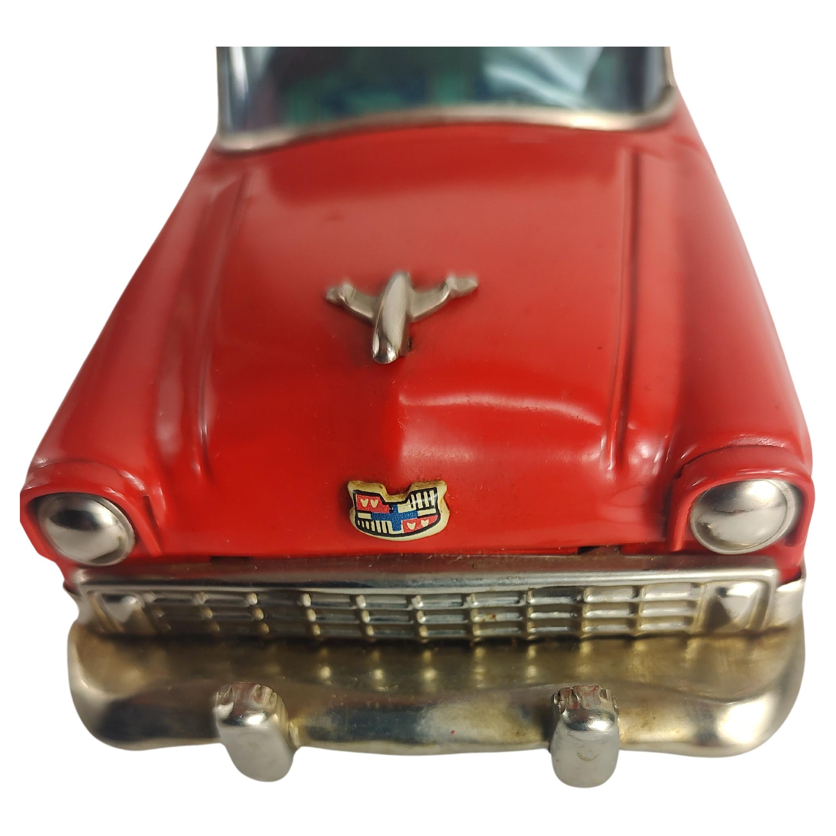 Metal Mid Century Japanese Tin Litho Friction Toy Car Chevrolet Station Wagon C1956 For Sale