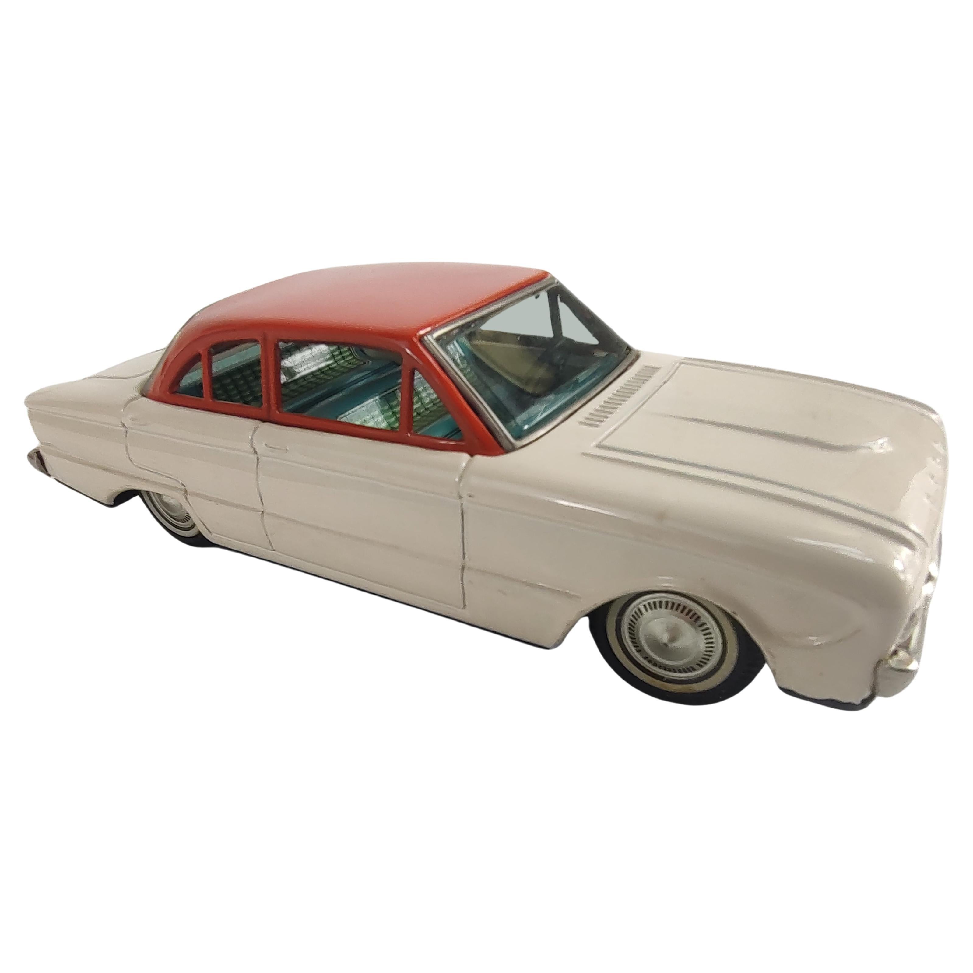 Hand-Crafted Mid Century Japanese Tin Litho Toy Car Ford Falcon Friction C1960 For Sale